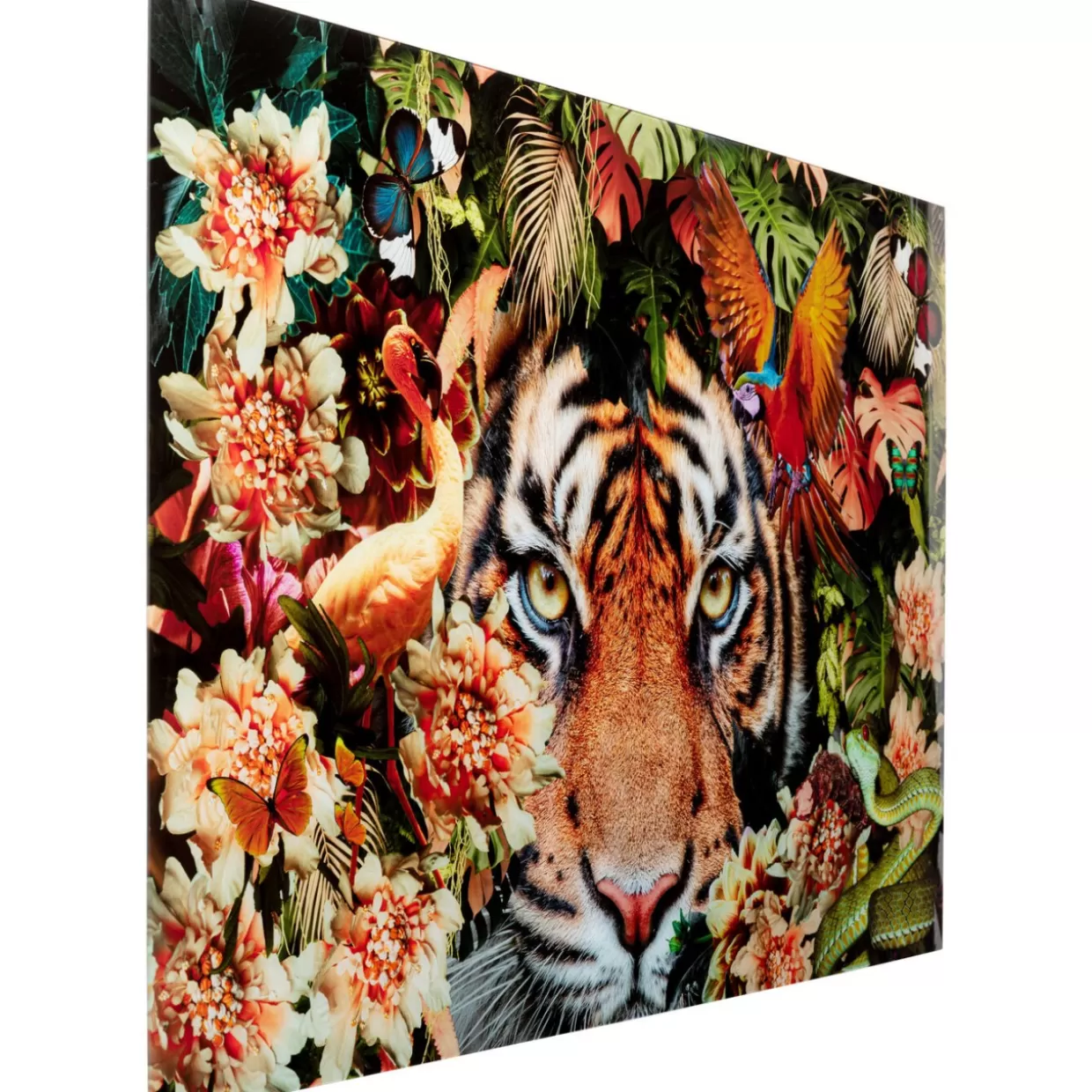 KARE Quadro Artistico in Vetro - Tigre Selvaggia a Caccia, Stampa Moderna per Arredamento 150x100 cm