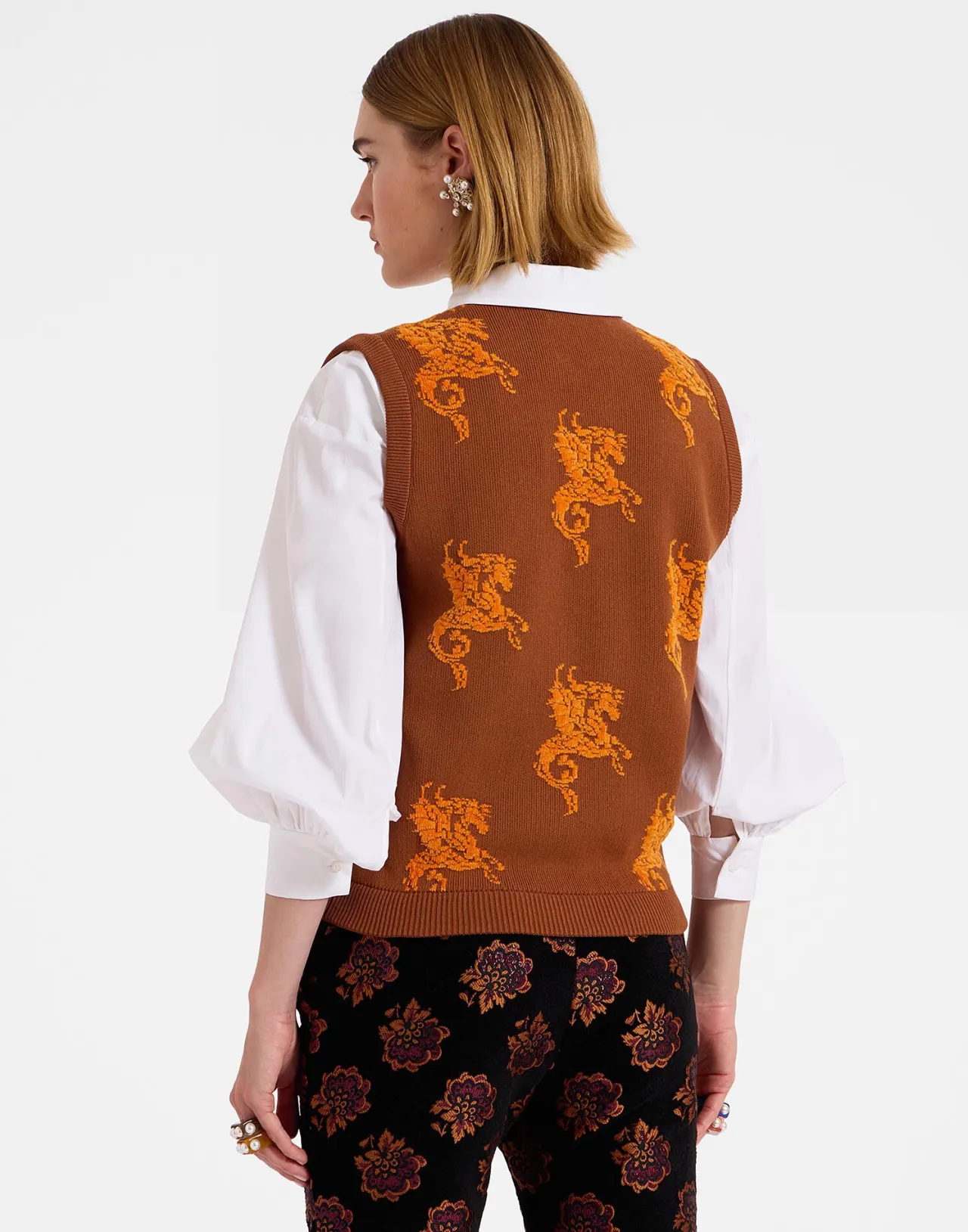 La DoubleJ: Gilet Gryphos in Pile Jacquard Marrone - Promozione Esclusiva