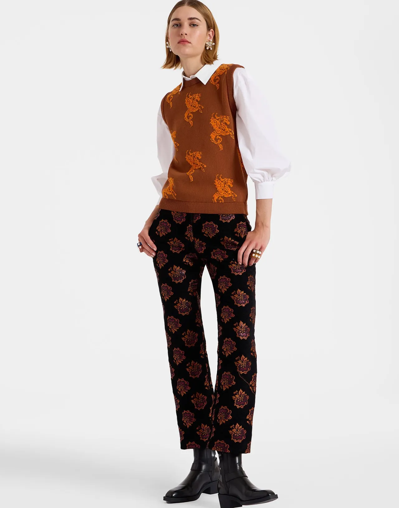 La DoubleJ: Gilet Gryphos in Pile Jacquard Marrone - Promozione Esclusiva