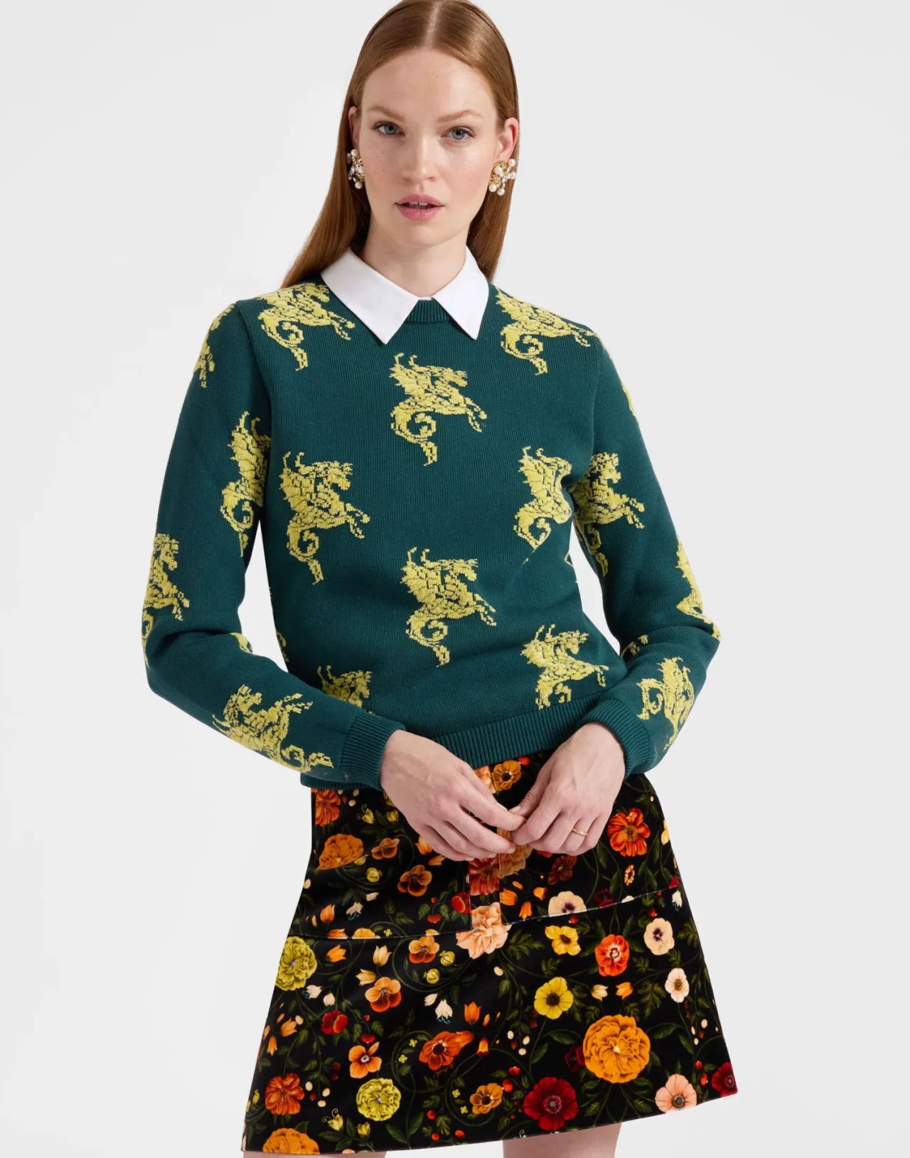 La DoubleJ Maglione Gryphos - Verde Foresta con Jacquard in Pile, Design Esclusivo per Look Invernali Accoglienti
