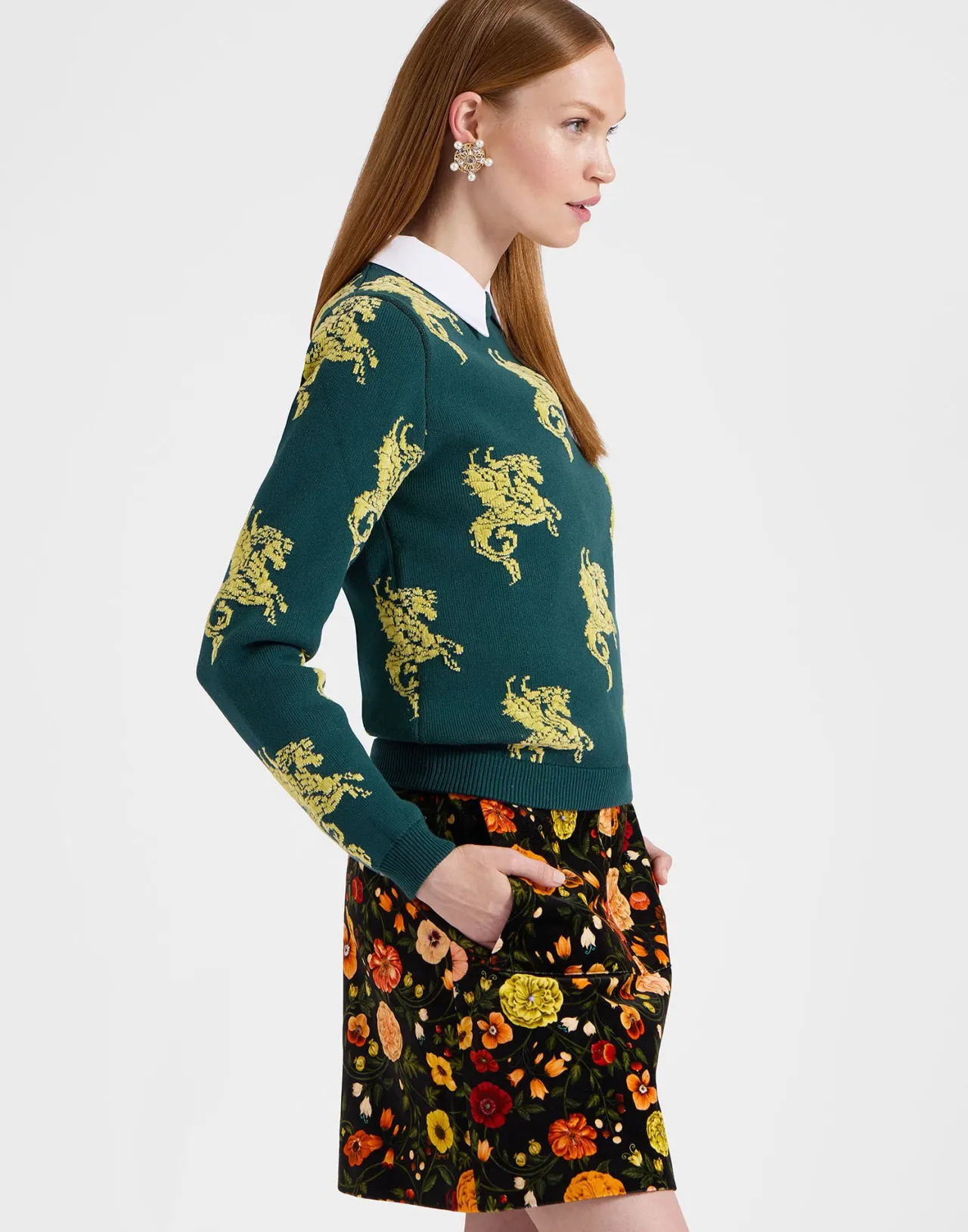 La DoubleJ Maglione Gryphos - Verde Foresta con Jacquard in Pile, Design Esclusivo per Look Invernali Accoglienti