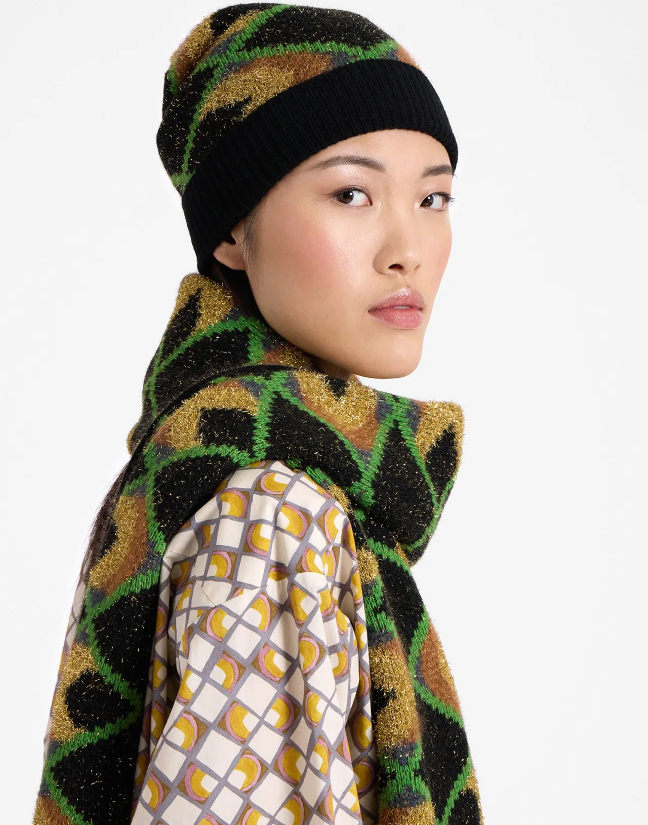 La DoubleJ - Copricapo Elegante Mezzaluce in Tessuto Jacquard Nero