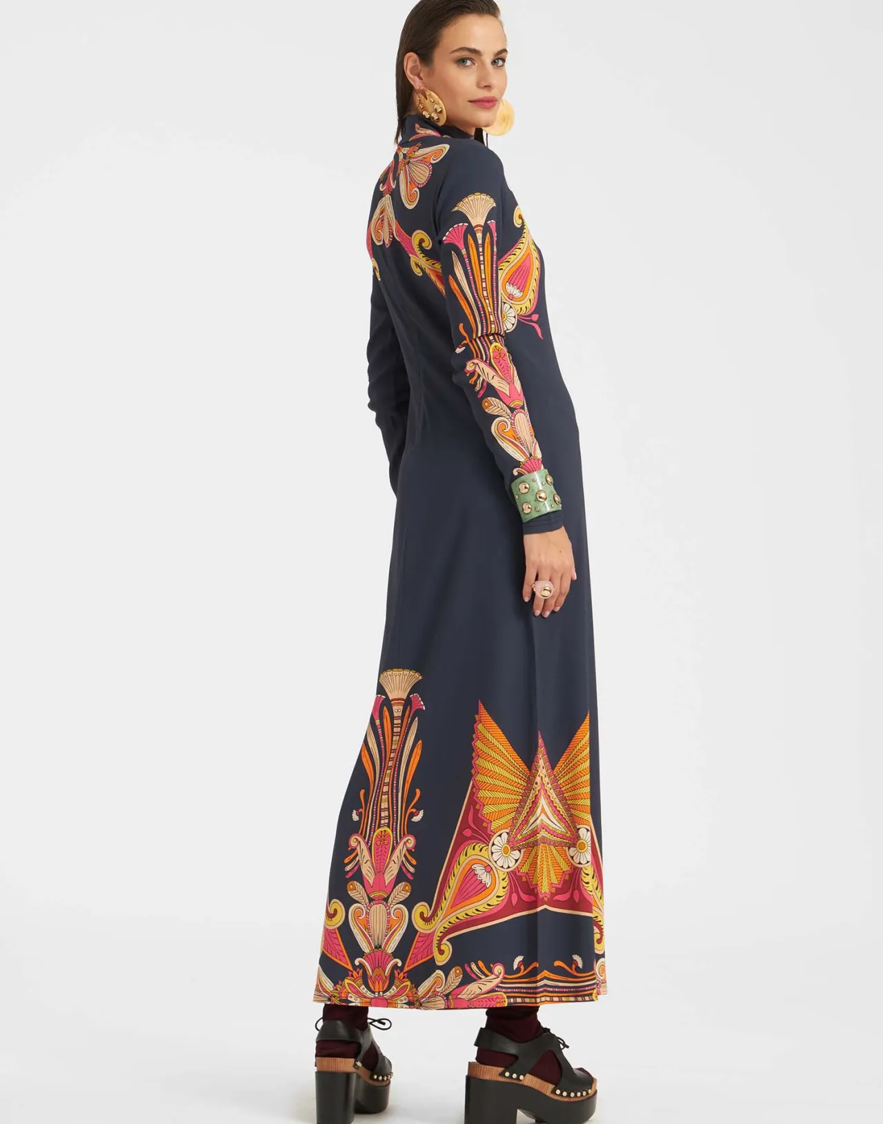 Abito Halle La DoubleJ in Satin Envers Blu con Ricamo Totem - Super Offerta Limitata