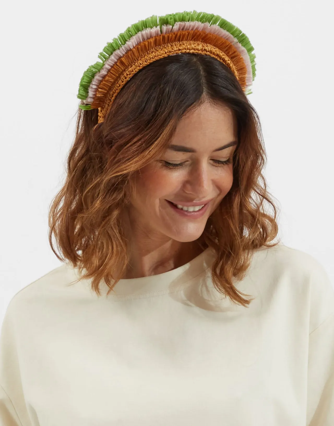La DoubleJ - Fascia Halo Artigianale in Raffia, Colore Terra d'Ocra - Accessorio Estivo Esclusivo