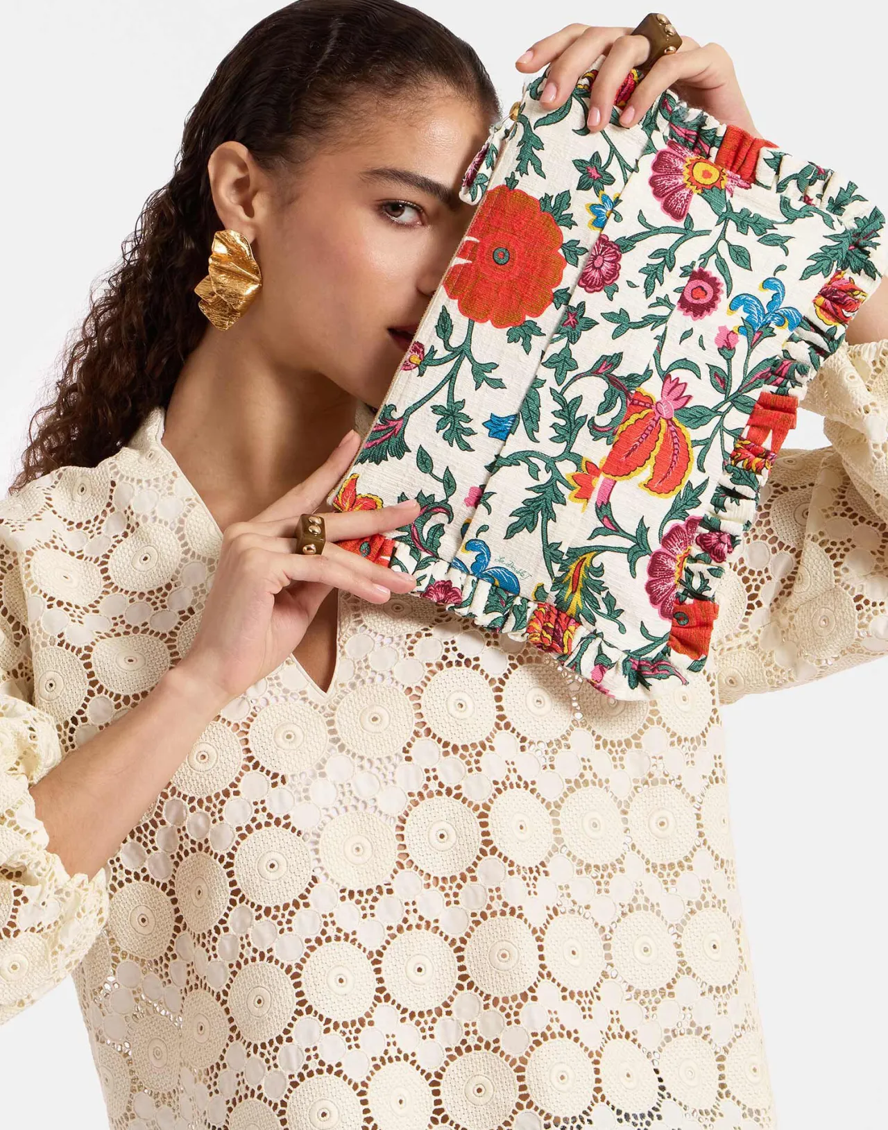 Pochette La DoubleJ Mini con Ricamo Dragonflower - Borsetta a Mano in Cotone Multicolore