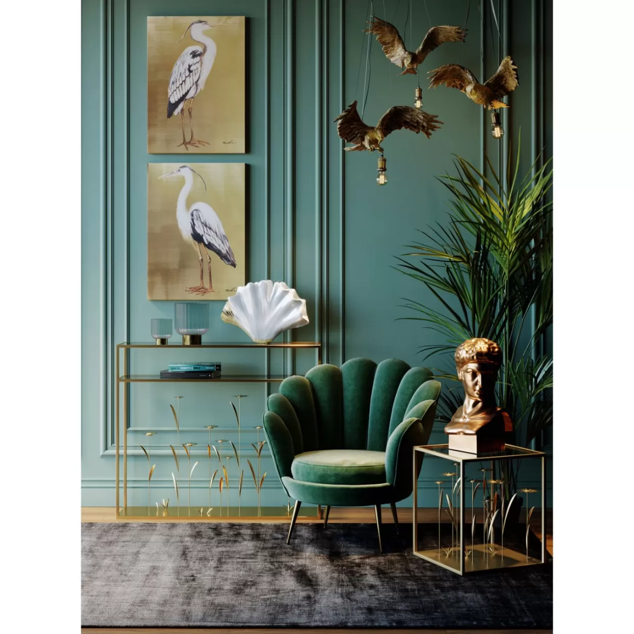 Lampada a Sospenso Designer con Scultura di Gufo - Rifiniture Oro KARE Collection 

（：，，