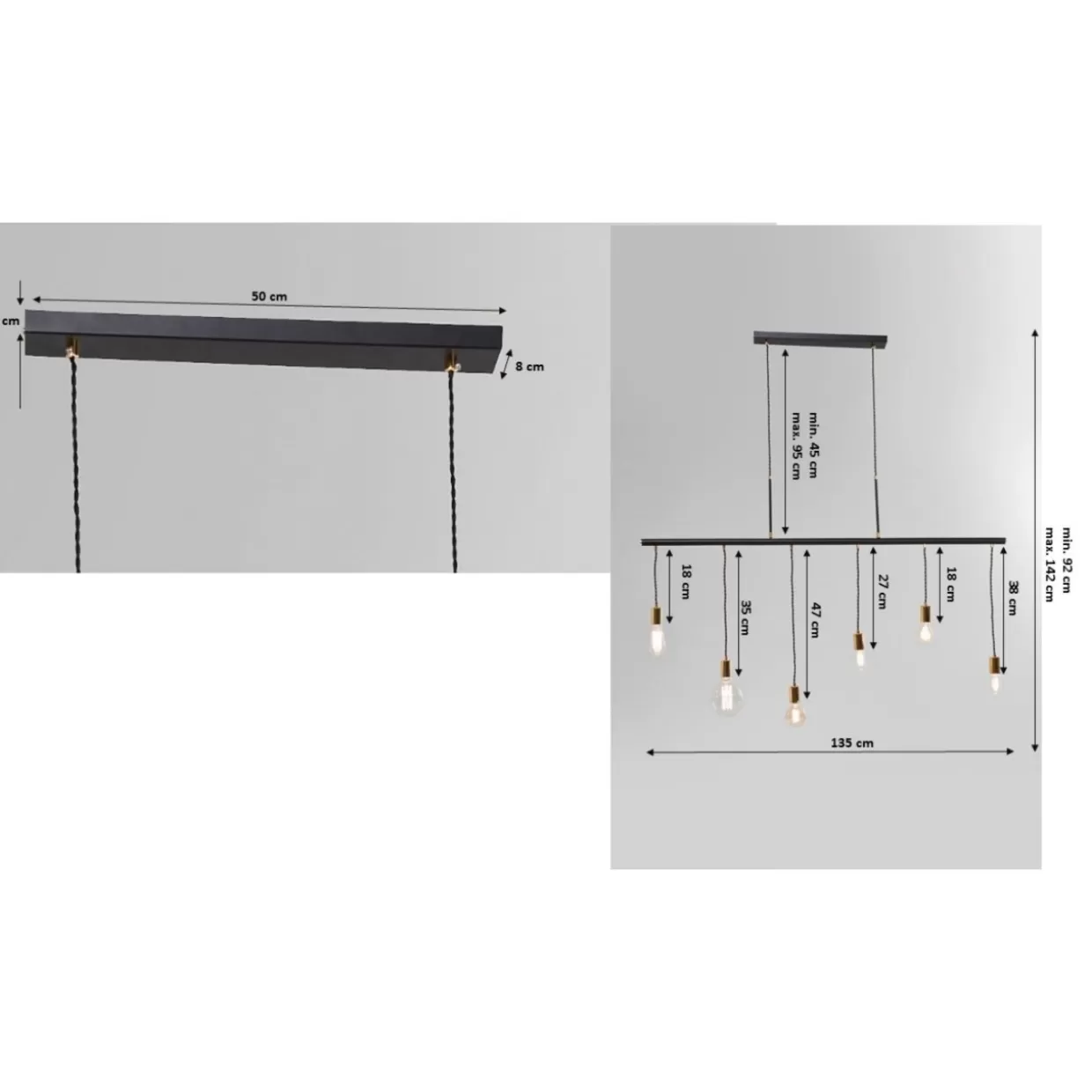 Lampada a sospensione moderna a stelo con 6 luci - Design elegante in nero opaco da KARE

(：，