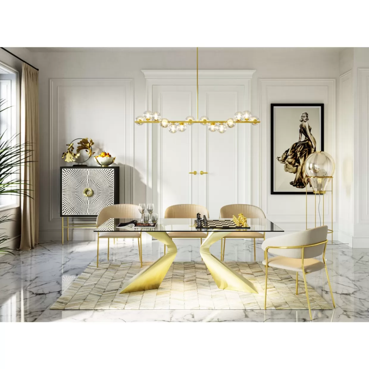 Lampada Sospesa Scala Balls con Decorazioni in Ottone Lucido - Design Moderno KARE | Plafoniera a 150 cm con Sfere Geometriche per Illuminazione Elegante