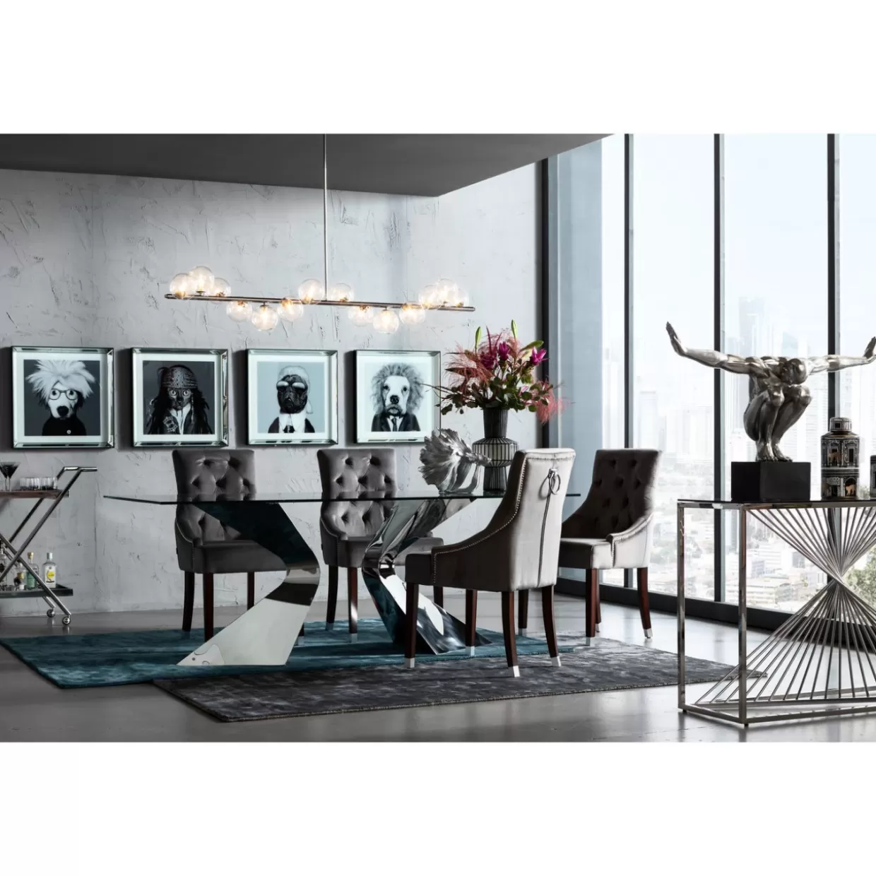 Lampadario Sospeso a Sfere Cromate 150 cm - Design Moderno con Struttura a Sfere Geometriche per Ambienti Contemporanei | KARE Collection