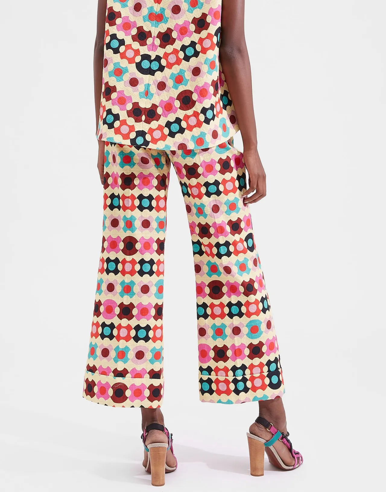 La DoubleJ Pantaloni Eleganti con Stampa Groovy in Cotone Strutturato - Design Retrò Hendrix in Tonalità Giallo Vibrante, Edizione Speciale Outlet