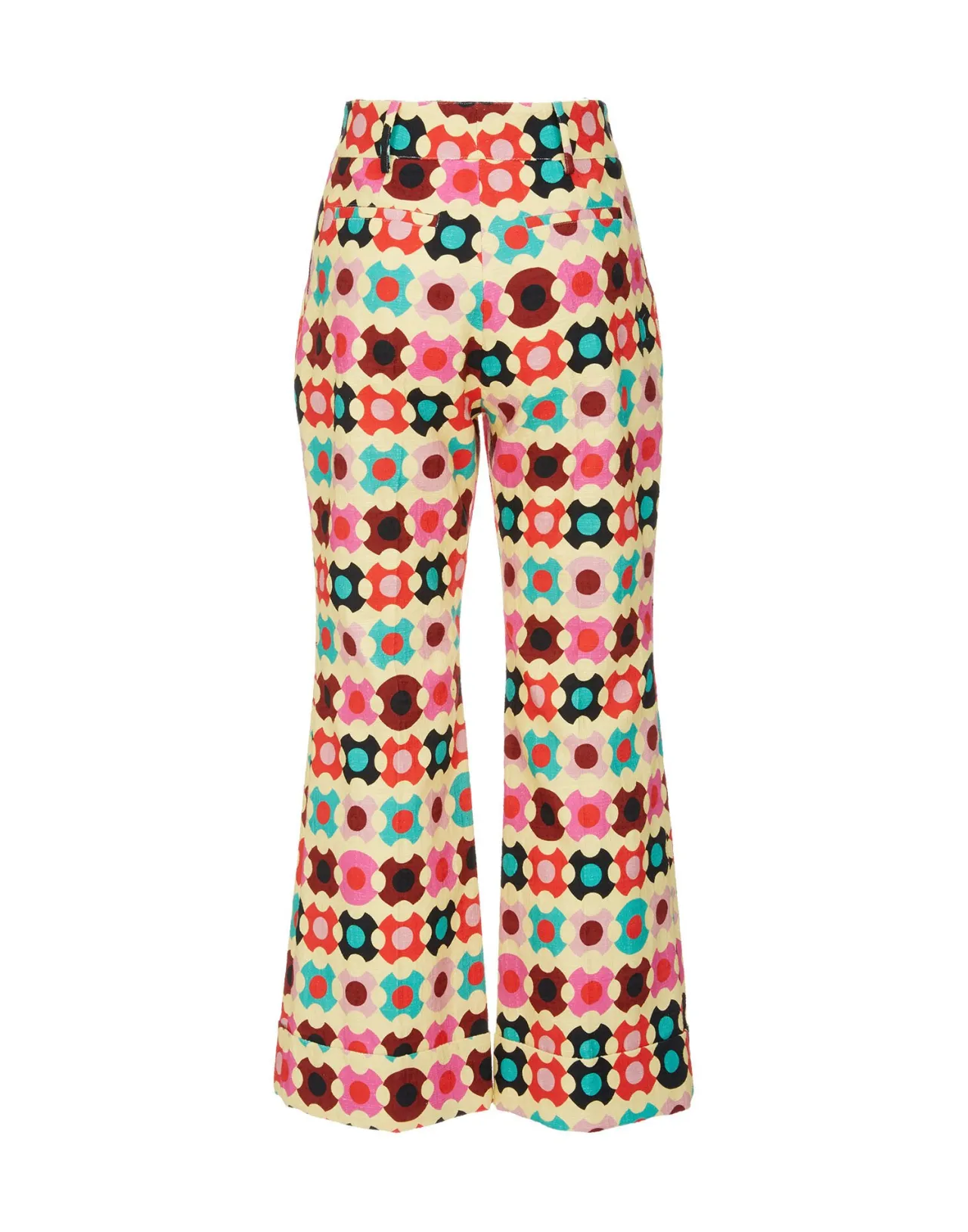 La DoubleJ Pantaloni Eleganti con Stampa Groovy in Cotone Strutturato - Design Retrò Hendrix in Tonalità Giallo Vibrante, Edizione Speciale Outlet