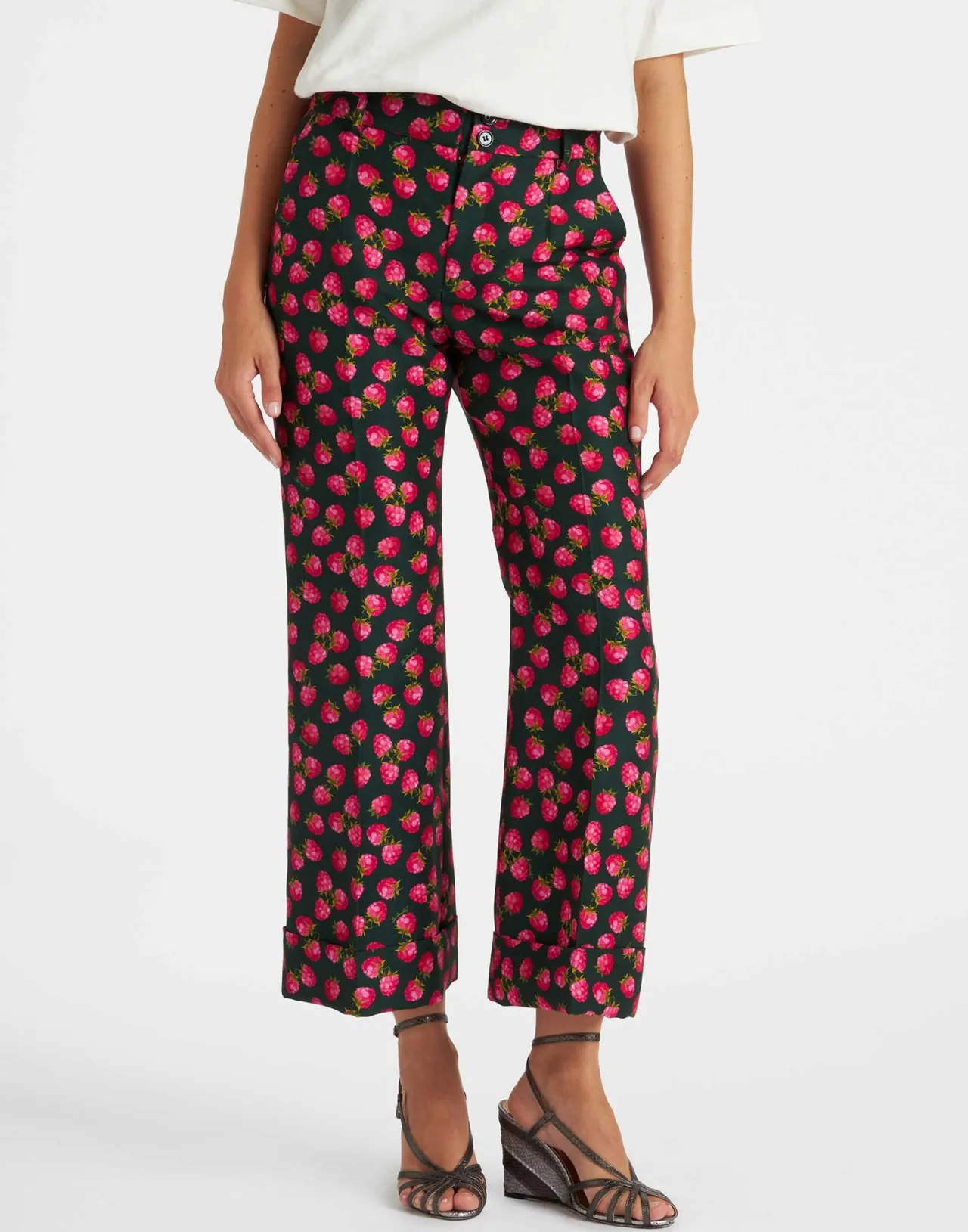 Eleganti Pantaloni Hendrix di La DoubleJ 
in Esclusiva Lana Cady - Tinta Smeraldo Lampone 
con Dettagli Miniaturizzati