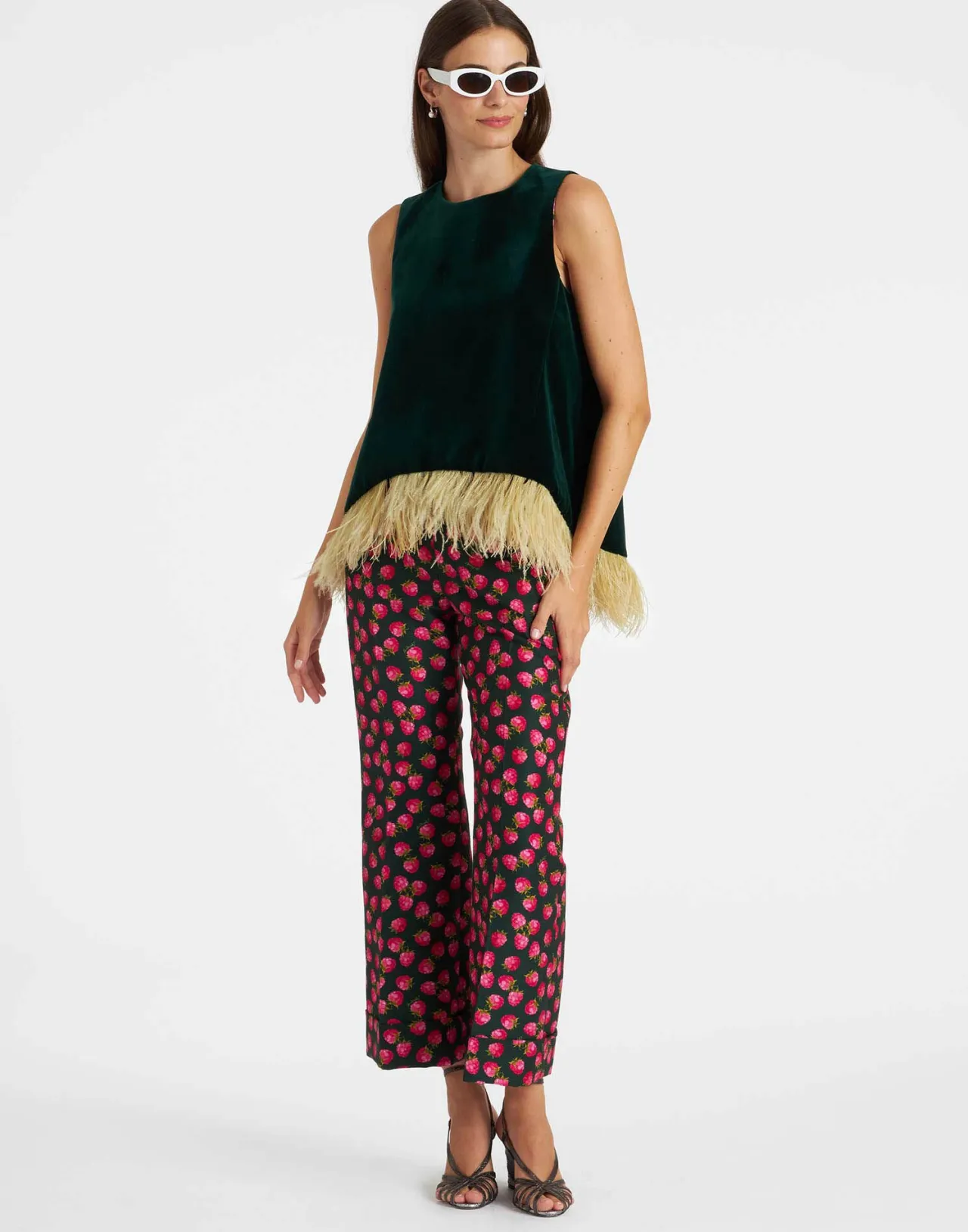 Eleganti Pantaloni Hendrix di La DoubleJ 
in Esclusiva Lana Cady - Tinta Smeraldo Lampone 
con Dettagli Miniaturizzati