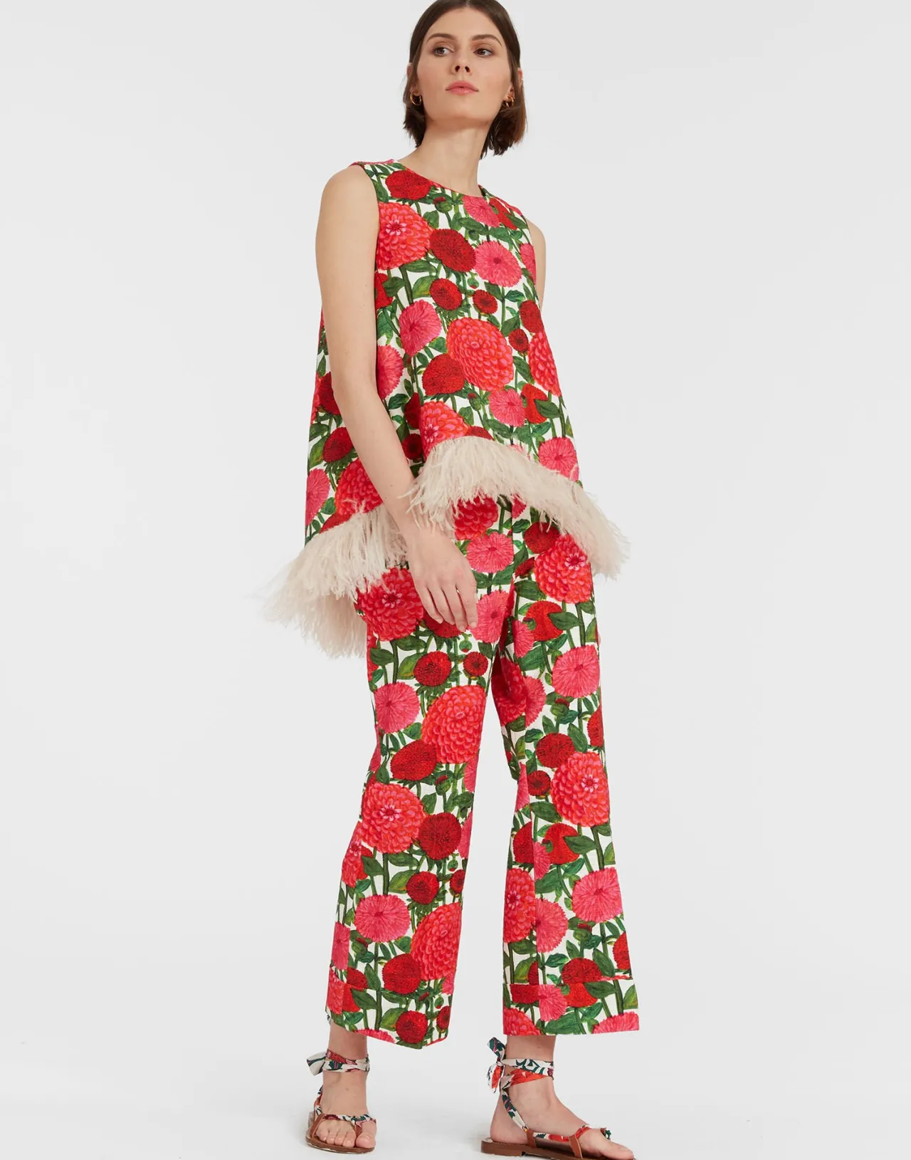 Pantaloni Eleganti Hendrix in Cotone Shot con Stampa Dalia Rosa - Collezione Primavera La DoubleJ