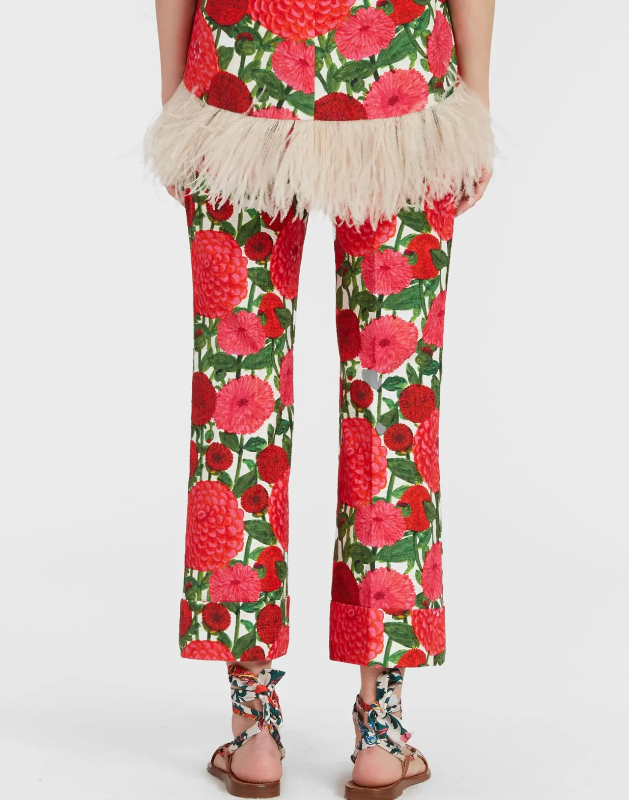 Pantaloni Eleganti Hendrix in Cotone Shot con Stampa Dalia Rosa - Collezione Primavera La DoubleJ