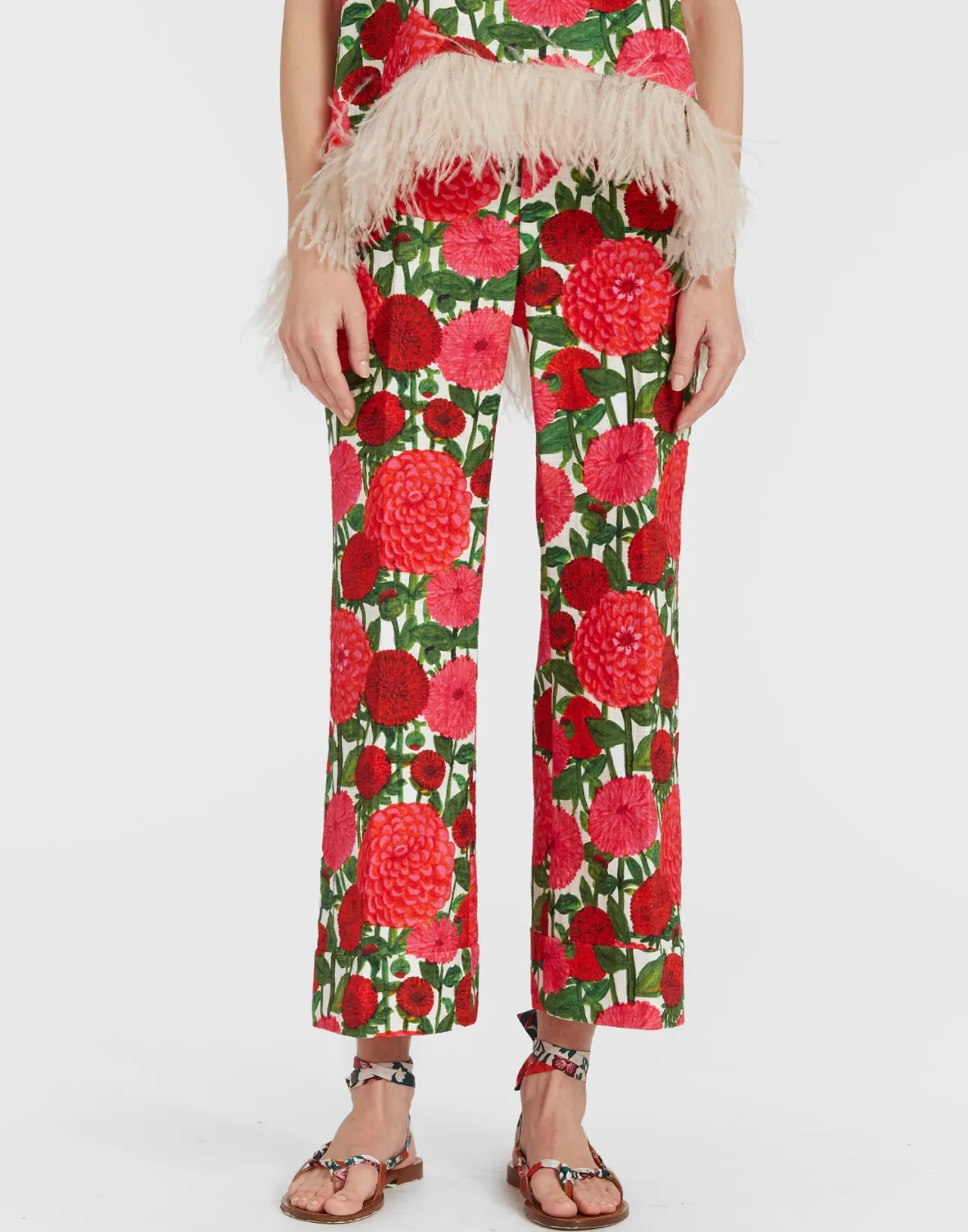 Pantaloni Eleganti Hendrix in Cotone Shot con Stampa Dalia Rosa - Collezione Primavera La DoubleJ