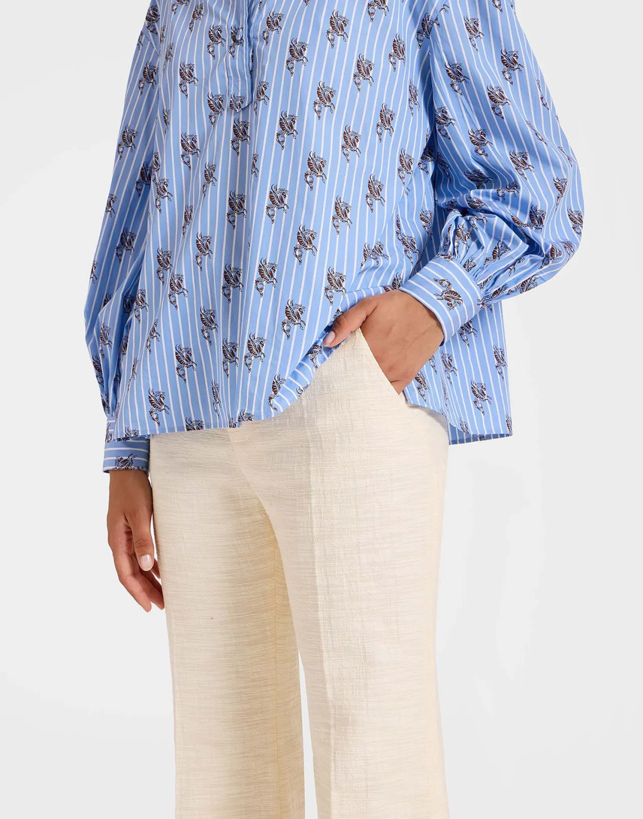 Pantaloni Eleganti Hendrix di La DoubleJ - Offerta Lampo in Tessuto Shot Cotton Color Crema Naturale