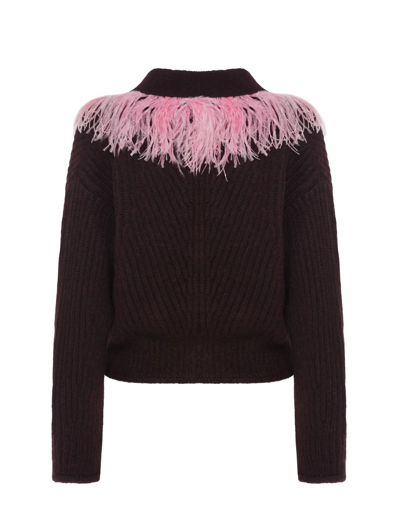 Cardigan con Piume La DoubleJ - Lana Morbida Borgogna Stile High Kick