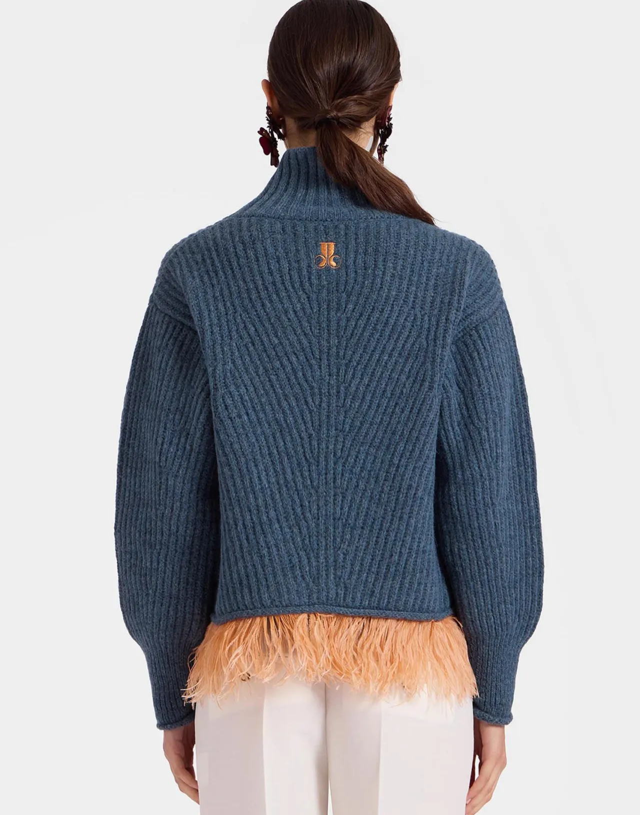 Doppia J - Maglione Oversize con Piume in Lana Cardata | Edizione Limitata Blu Elettrico | Offerta Lampo Autunno/Inverno