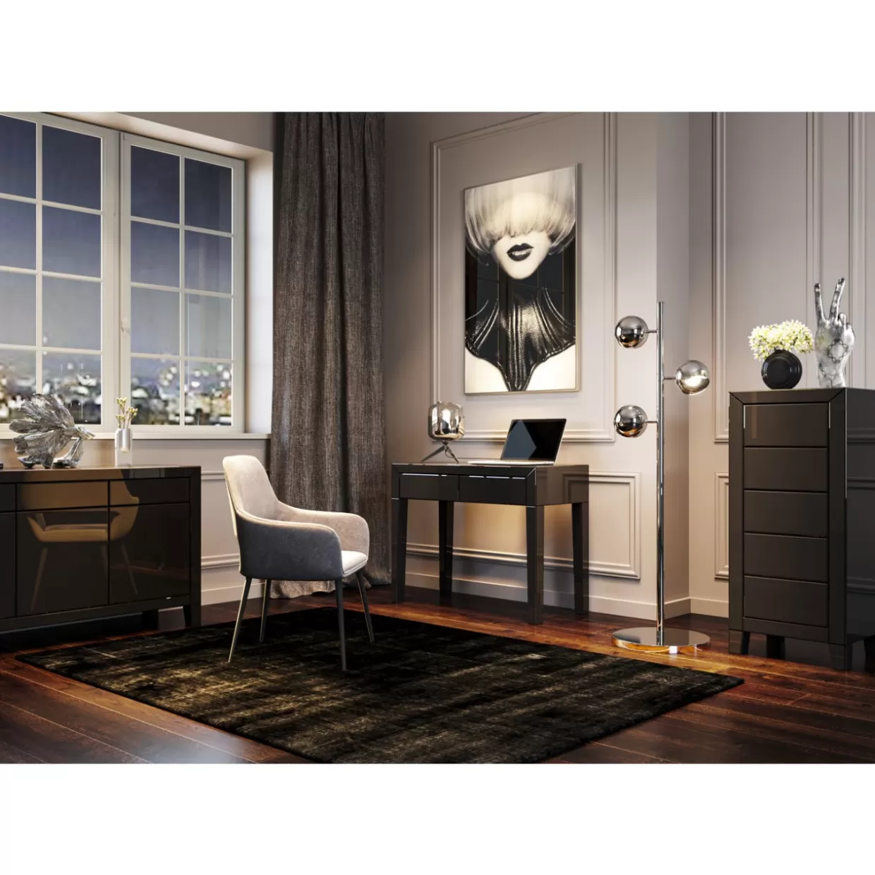KARE Design - Credenza Alta con 5 Cassetti | Mobile Contenitore Moderno con Sistema di Apertura Soft-Touch, Grigio Antracite 

（：，