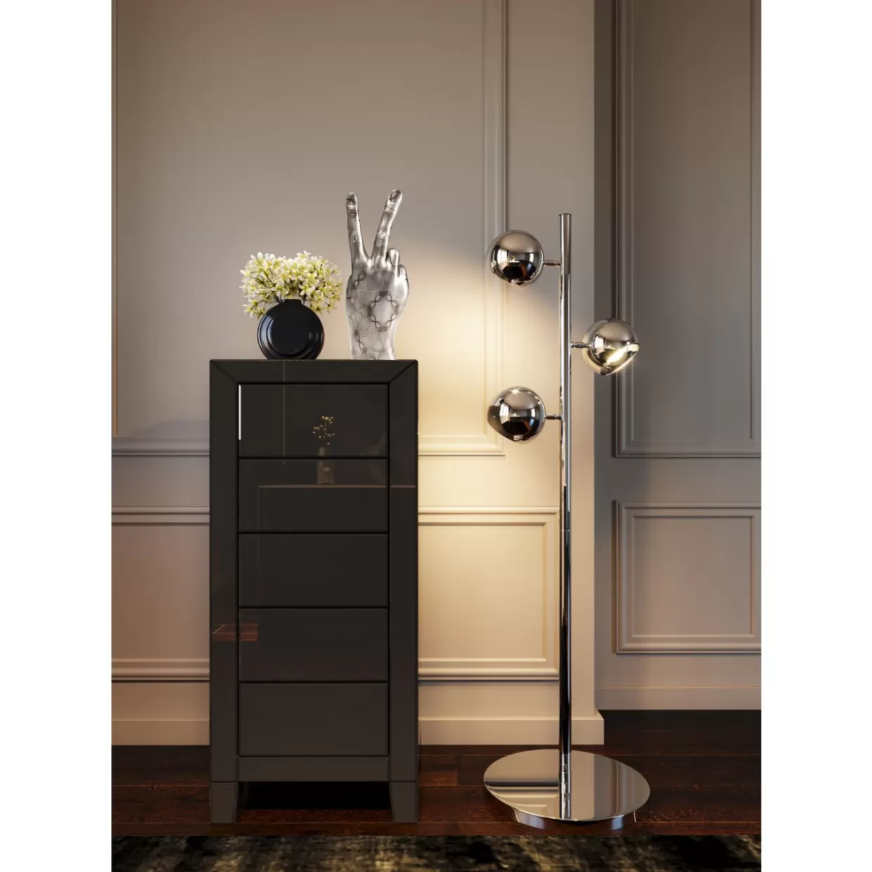 KARE Design - Credenza Alta con 5 Cassetti | Mobile Contenitore Moderno con Sistema di Apertura Soft-Touch, Grigio Antracite 

（：，