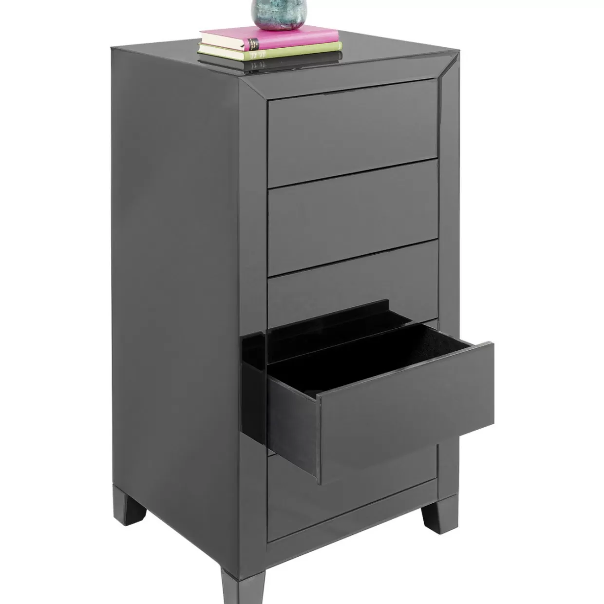 KARE Design - Credenza Alta con 5 Cassetti | Mobile Contenitore Moderno con Sistema di Apertura Soft-Touch, Grigio Antracite 

（：，
