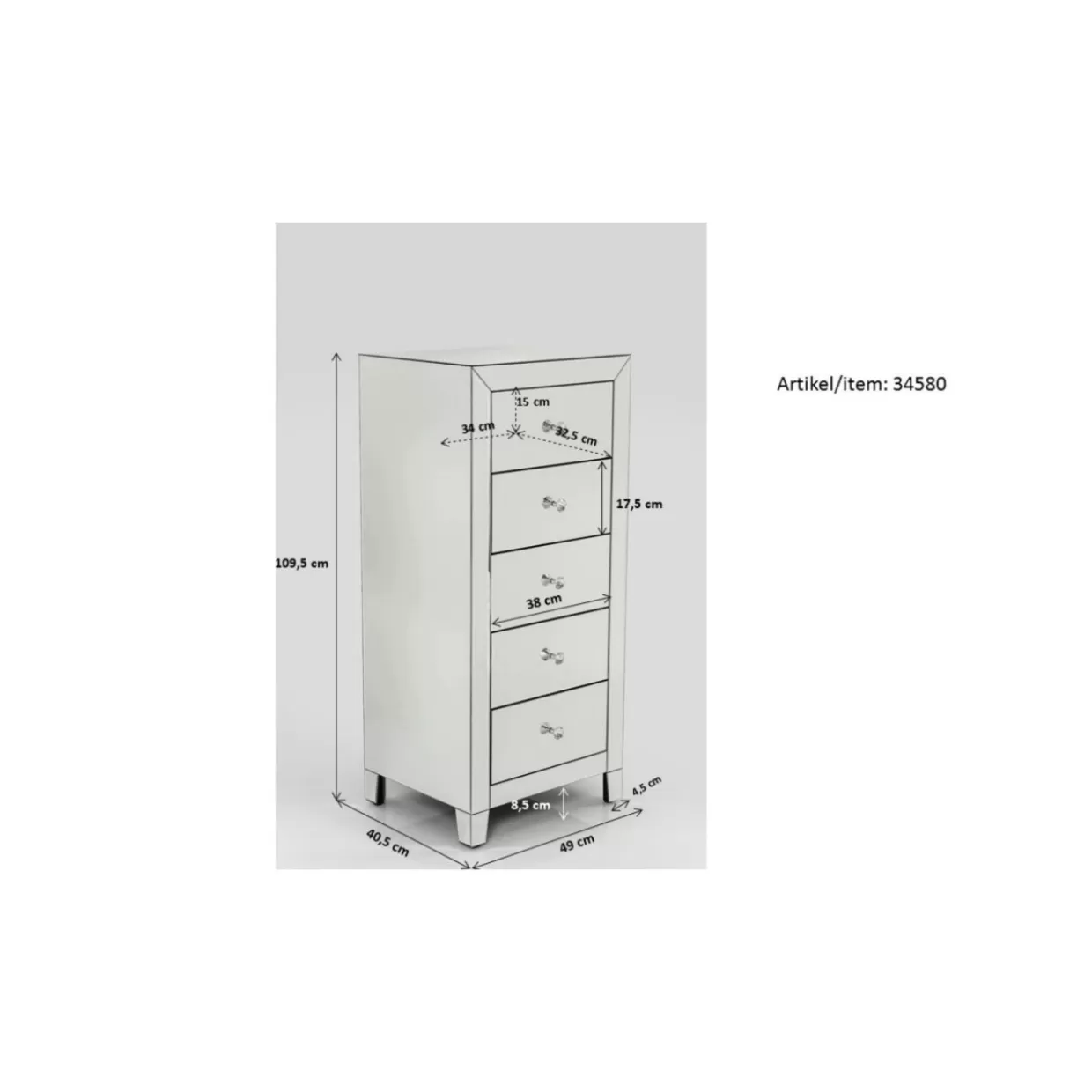 KARE Design - Credenza Alta con 5 Cassetti | Mobile Contenitore Moderno con Sistema di Apertura Soft-Touch, Grigio Antracite 

（：，