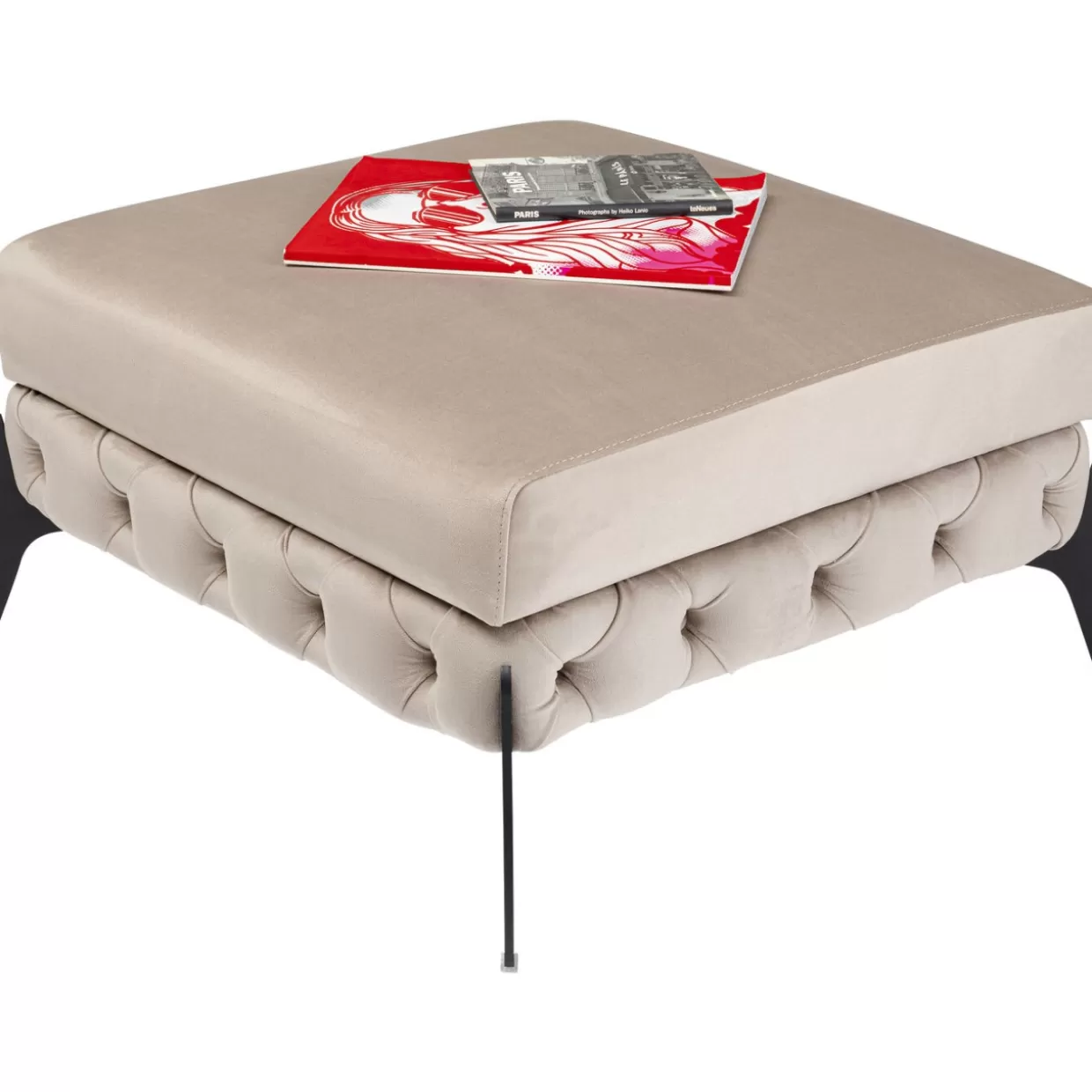 KARE Design - Panca Moderna con Sgabello Accogliente, Rivestimento in Velluto Beige Crema 80 cm - Soluzione Arredo Elegante per Interni