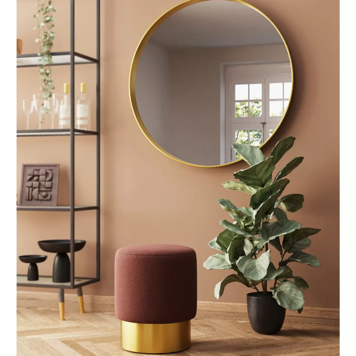 Panche e Pouf Eleganti Ciliegia Lina Braun - Design Moderno con Dettagli in Ottone, Diametro 35cm | Collezione Esclusiva KARE