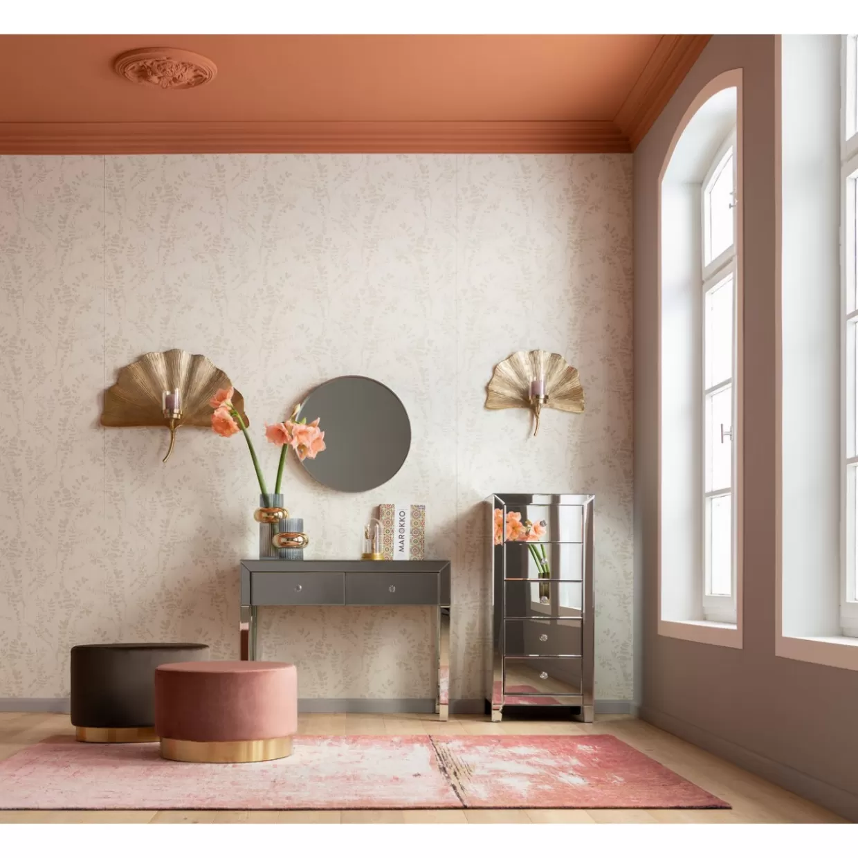 KARE Design Originale - Panche e Sgabelli Eleganti in Ottone Rosato Ciliegia, Diametro 55cm per Interni