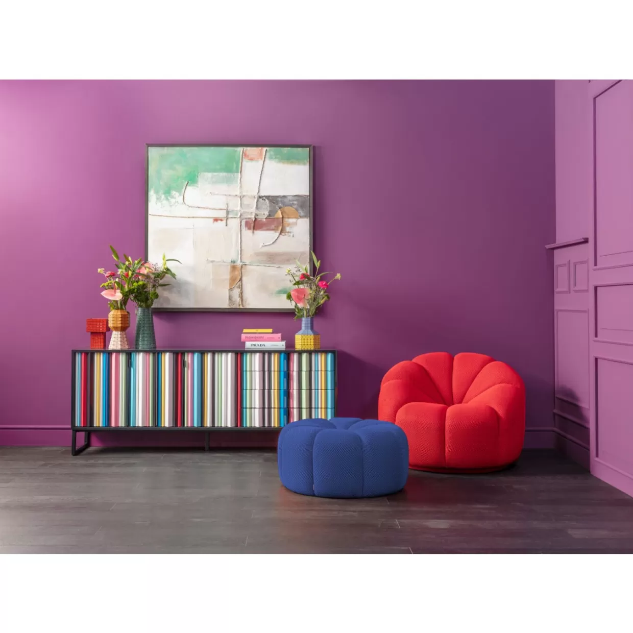 Panca design Peppo-Lounge blu elettrico, comoda seduta moderna KARE - 80 cm