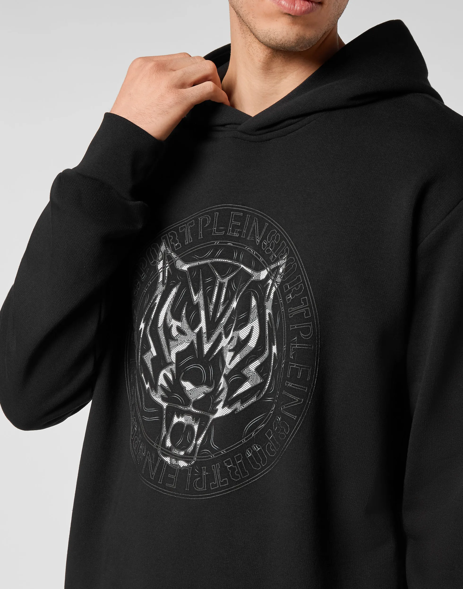 Felpa con Cappuccio Sportiva Uomo - Stampa Tigre Moderna | Collezione Plein Sport Essenziale
