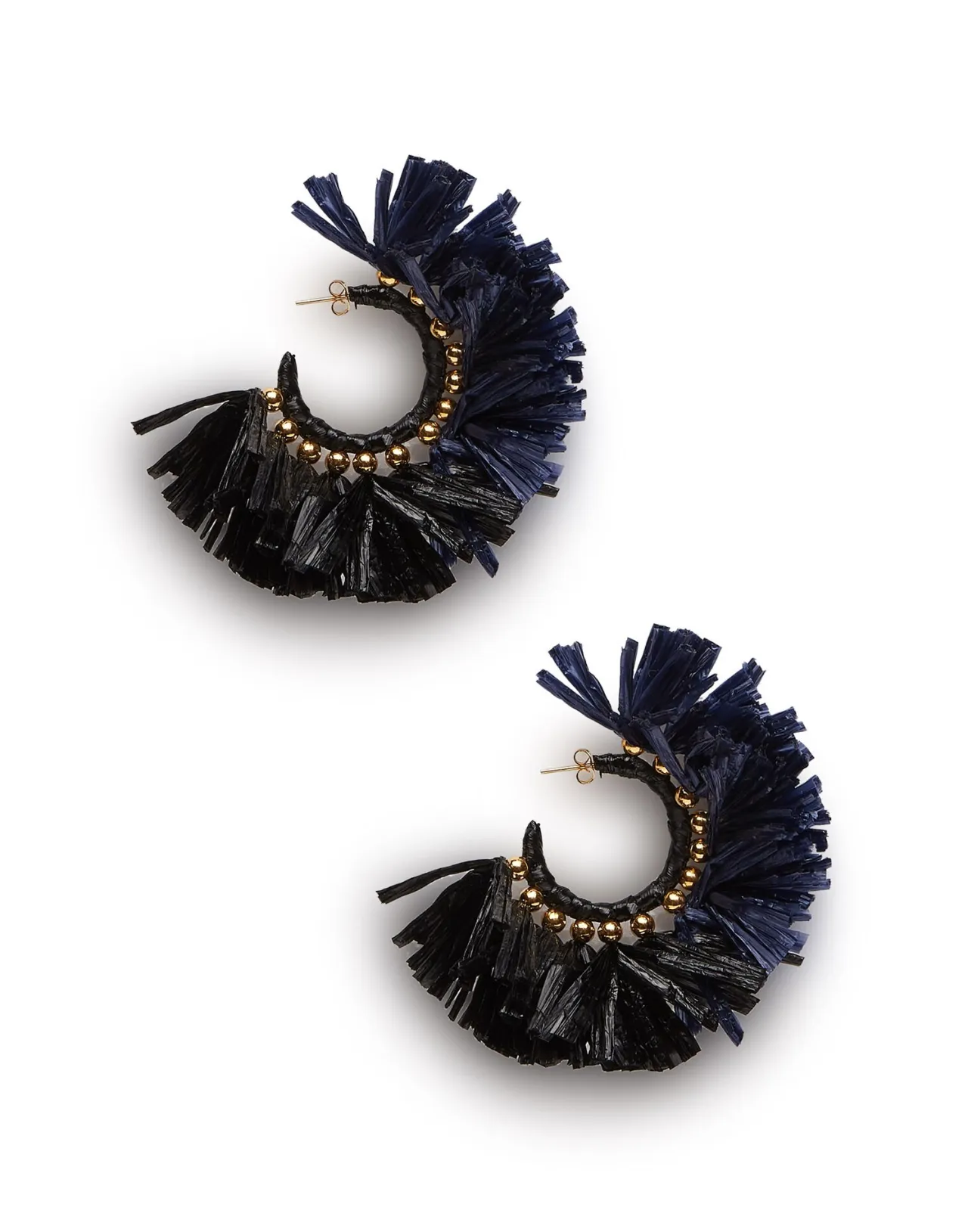 La DoubleJ: Orecchini a Cerchio con Sfumature di Blu e Nero - Design Iconico in Raffia Intrecciato, Gioielli Artigianali per Stile Unico