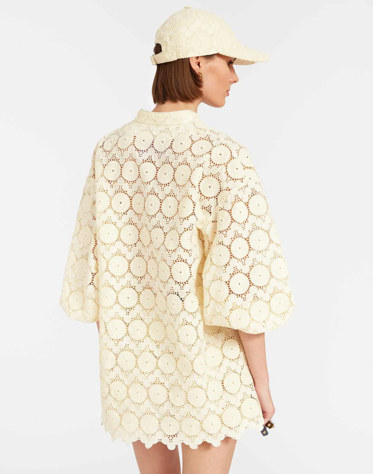 Camicia Jackie La DoubleJ con Occhio Turco - Ricamo in Macramè Avorio, Prezzo Conveniente