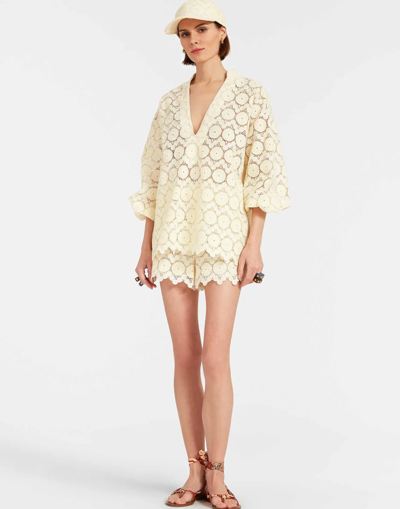 Camicia Jackie La DoubleJ con Occhio Turco - Ricamo in Macramè Avorio, Prezzo Conveniente