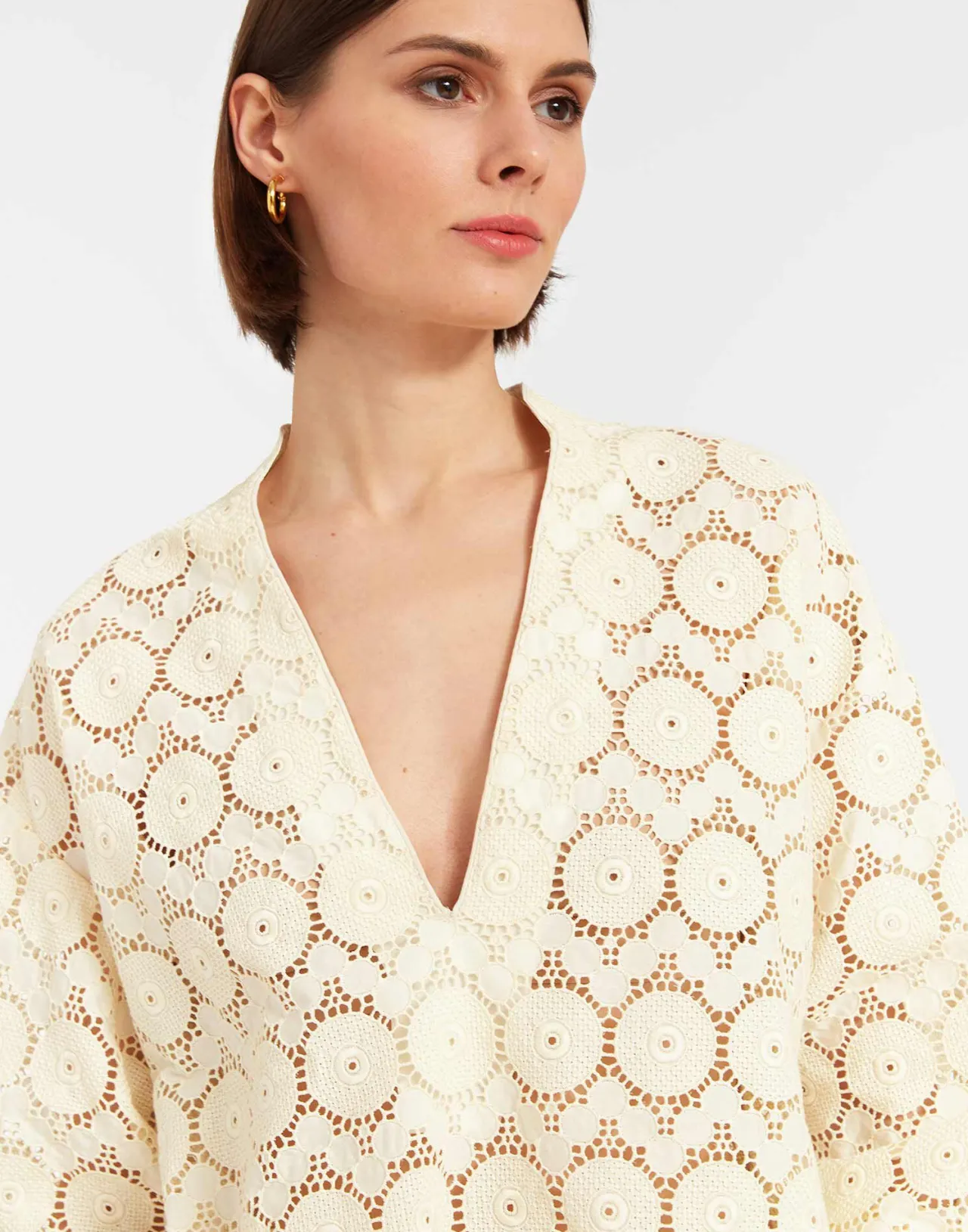 Camicia Jackie La DoubleJ con Occhio Turco - Ricamo in Macramè Avorio, Prezzo Conveniente