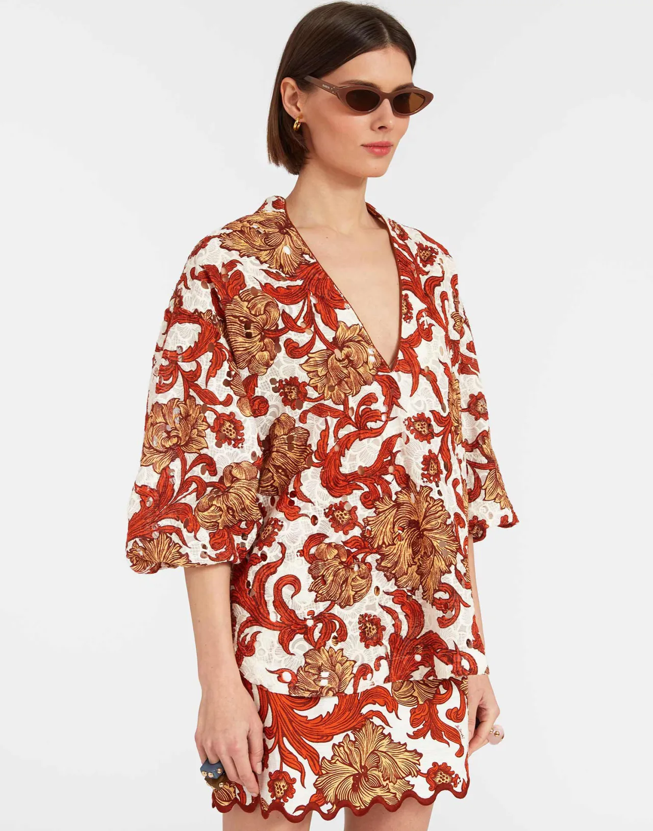 Luxury La DoubleJ Camicia Jackie in Pizzo Fantasia - Bianco Sabbia con Dettalli Artigianali