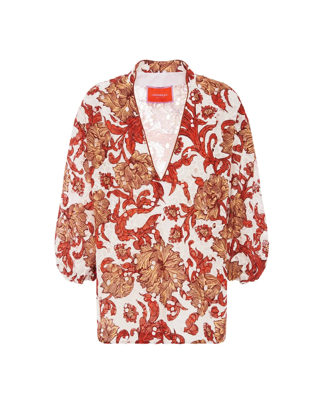 Luxury La DoubleJ Camicia Jackie in Pizzo Fantasia - Bianco Sabbia con Dettalli Artigianali