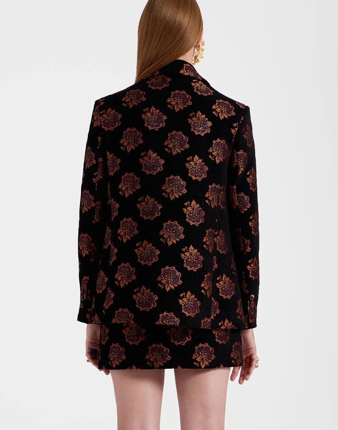 La DoubleJ Outlet - Giacca Kelly in Jacquard Nero Rosetta con Ricami Floreali