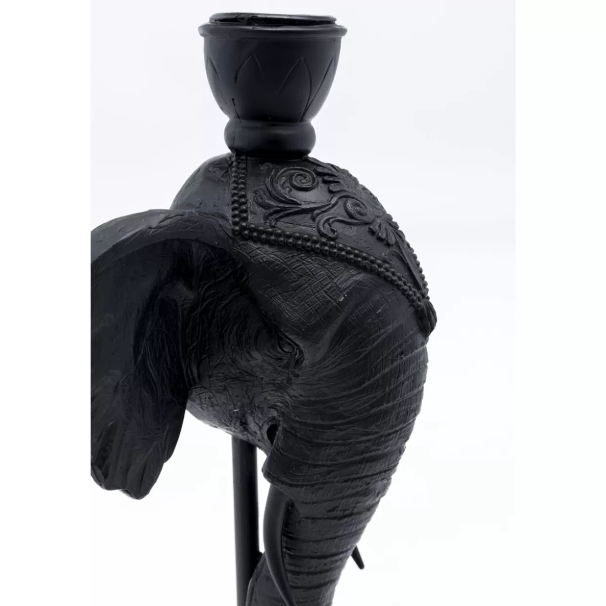 Portacandele Artistico Testa di Elefanto · Supporto Decorativo in Stile Avanguardistico KARE · Nero Opaco 36 cm · Ideale per Interni ed Esterni