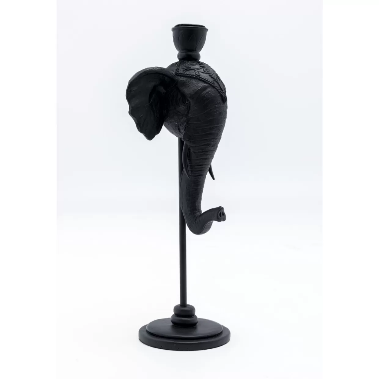 Portacandele Artistico Testa di Elefanto · Supporto Decorativo in Stile Avanguardistico KARE · Nero Opaco 36 cm · Ideale per Interni ed Esterni