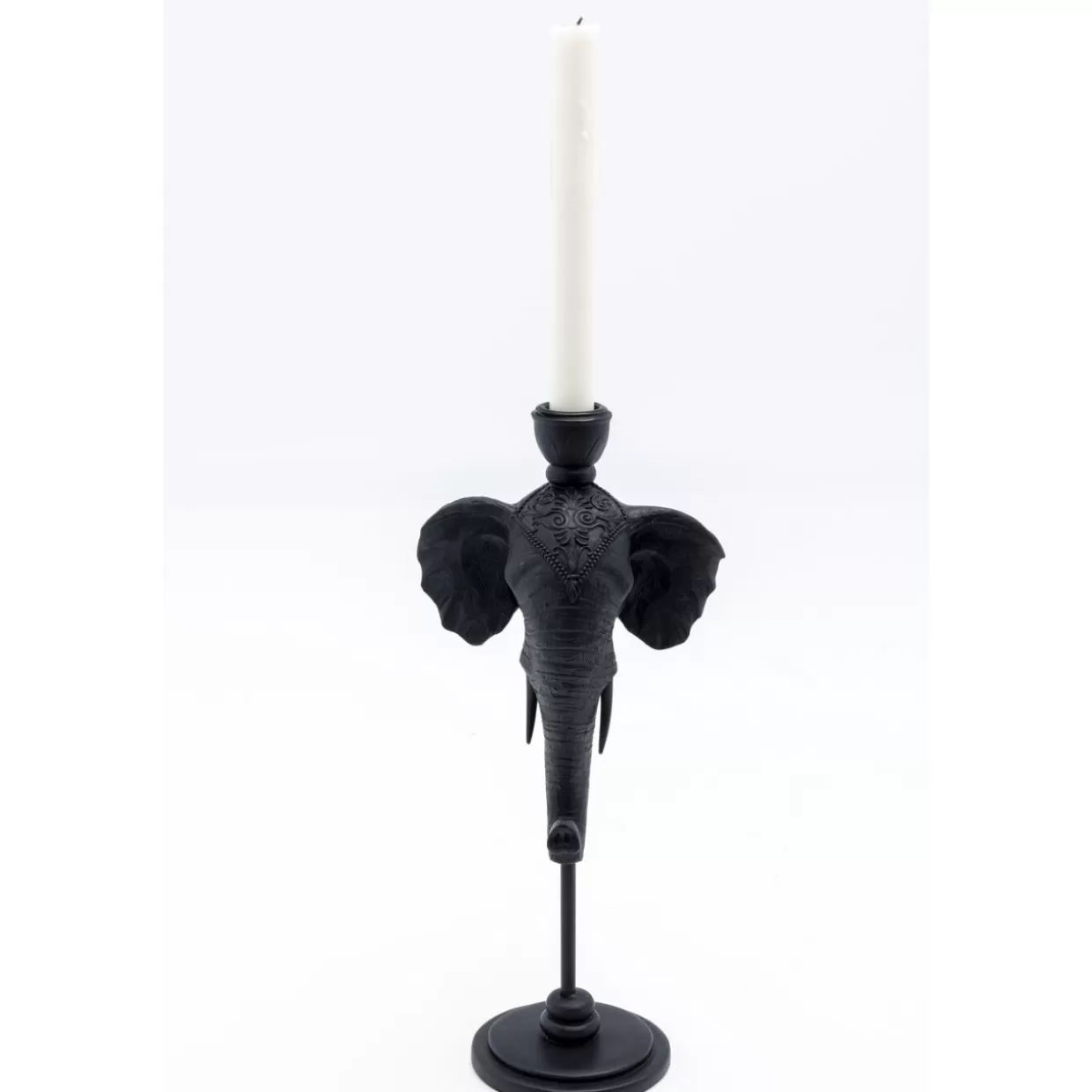 Portacandele Artistico Testa di Elefanto · Supporto Decorativo in Stile Avanguardistico KARE · Nero Opaco 36 cm · Ideale per Interni ed Esterni