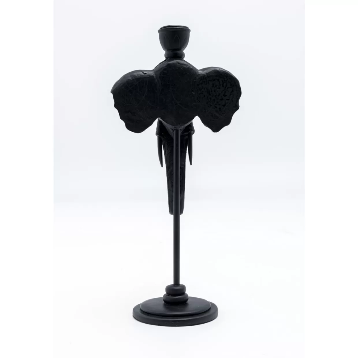 Portacandele Artistico Testa di Elefanto · Supporto Decorativo in Stile Avanguardistico KARE · Nero Opaco 36 cm · Ideale per Interni ed Esterni