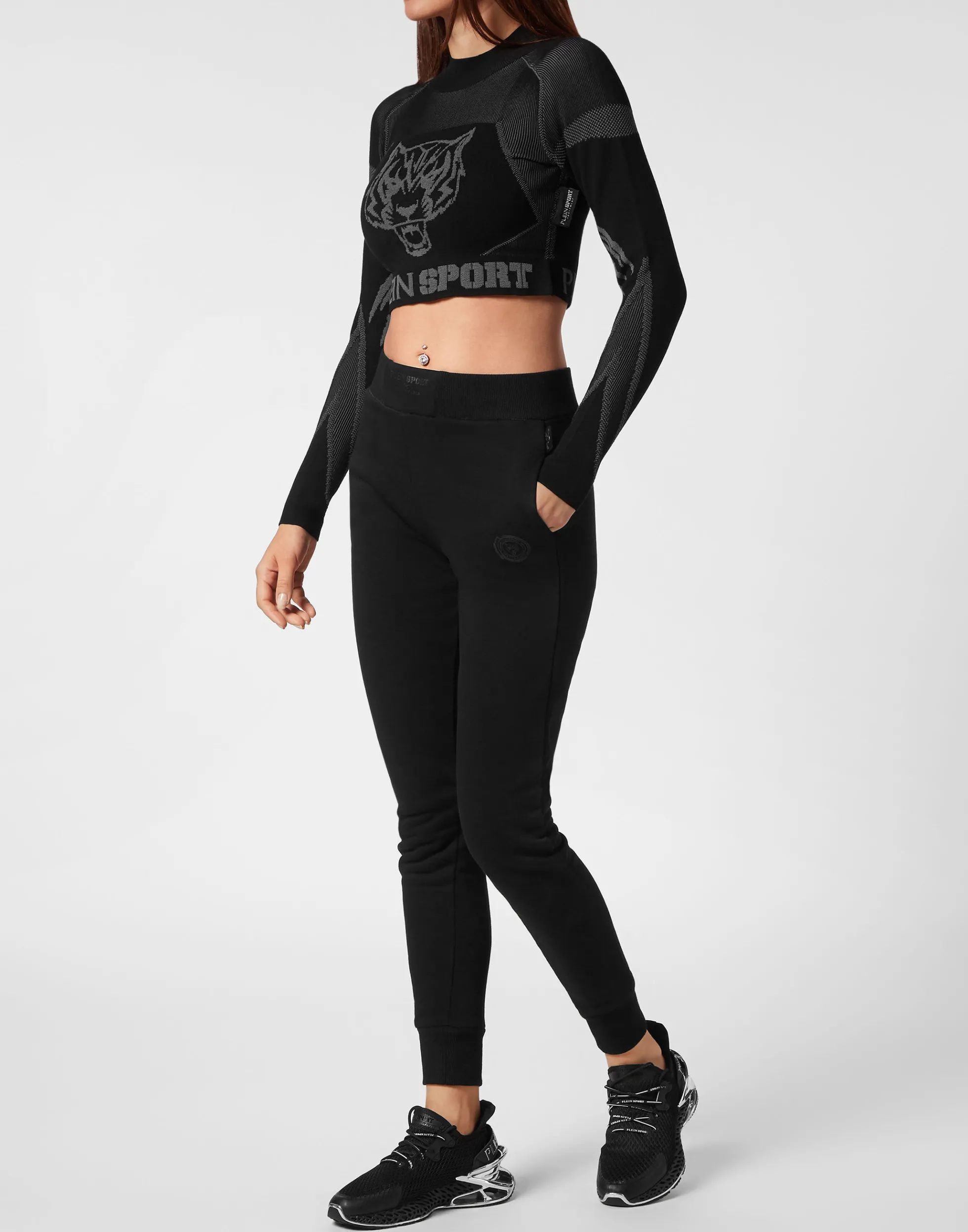 Maglia Elegante con Motivo Jacquard Stilizzato - Top Corto Manica Lunga per Donna di Plein Sport