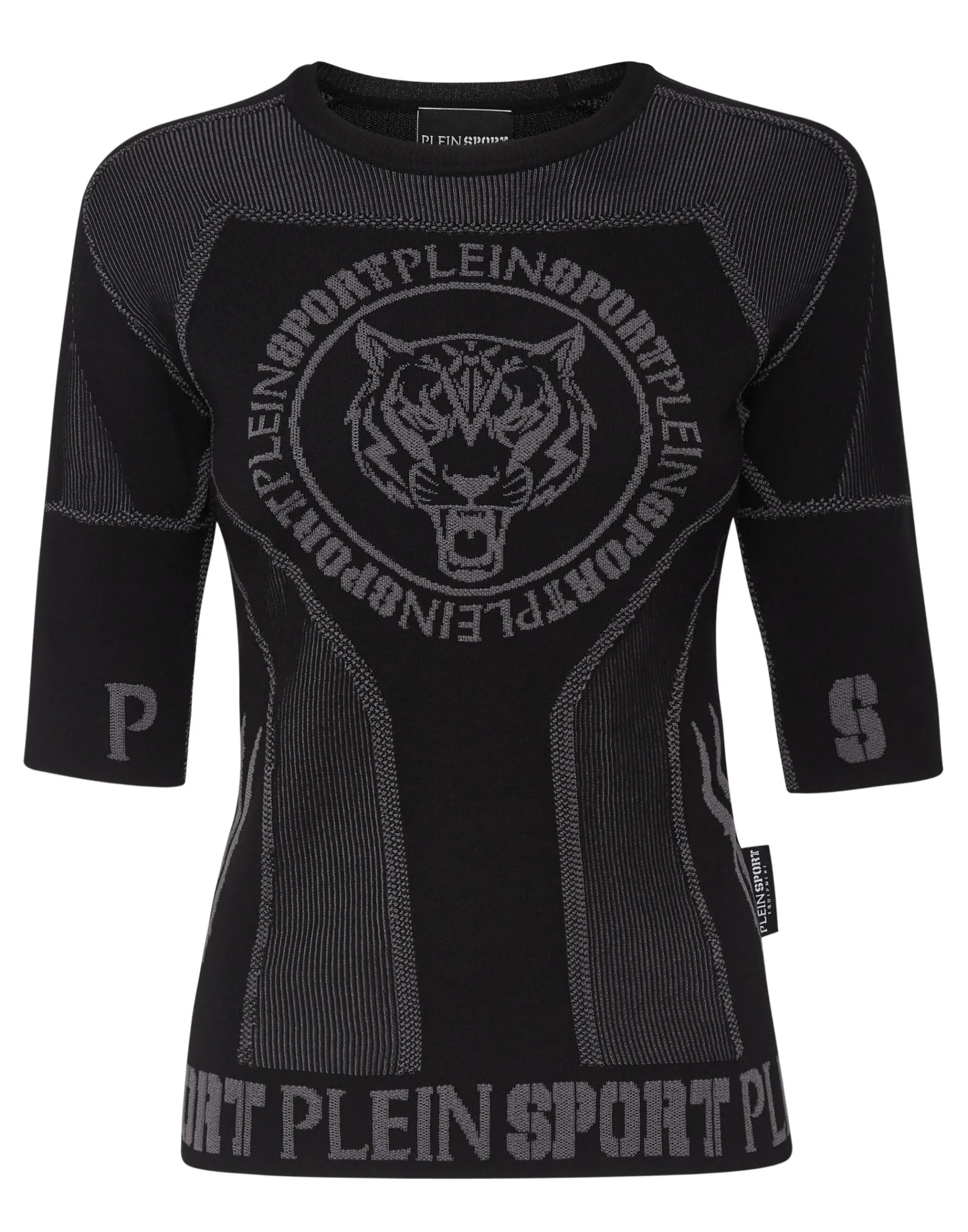 Maglia Donna Sportiva Plein Sport in Jacquard a Maglia con Scollo Tondo e Maniche Corte - Taglio Slim Comodo e Design Elegante