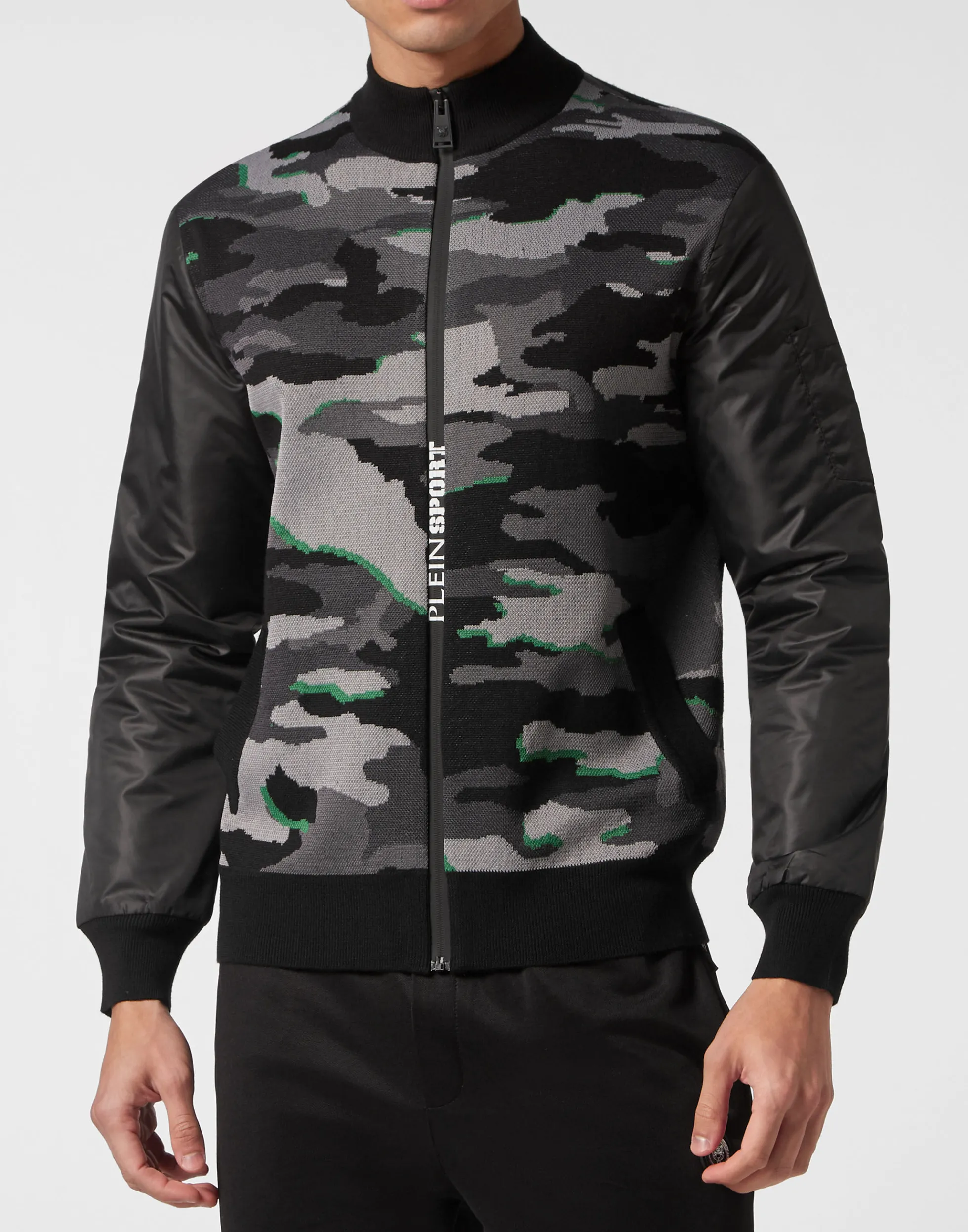 Plein Sport Giubbotto Uomo - Maglione Imbottito Fluorescente Edizione Speciale Amazon con Stampa Mimetico