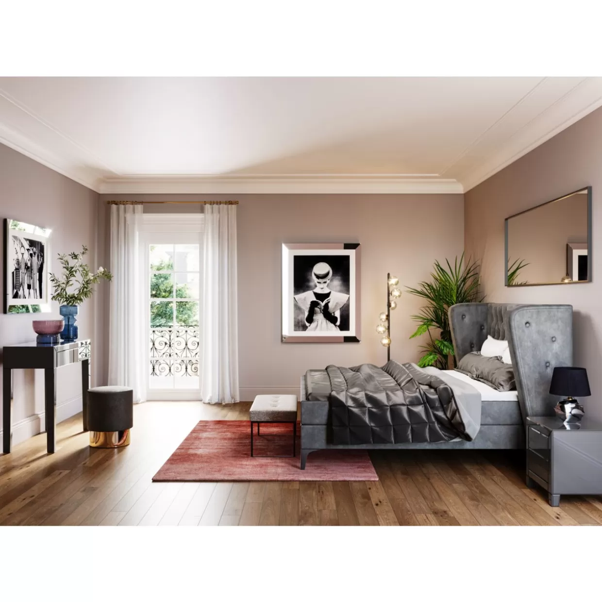 Comò Moderno Klein a 2 Ante con Effetto Laccato - Grigio Perla per Soggiorno Design Esclusivo KARE