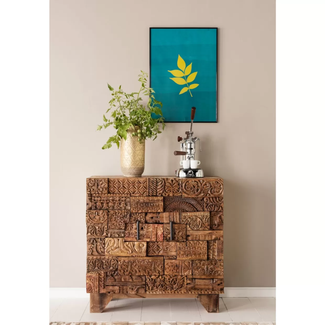 KARE Design - Comò Shanti con Effetto Puzzle Sorpresa e Motivi Naturali | Credenze Creative per Arredamento Zen 

（，