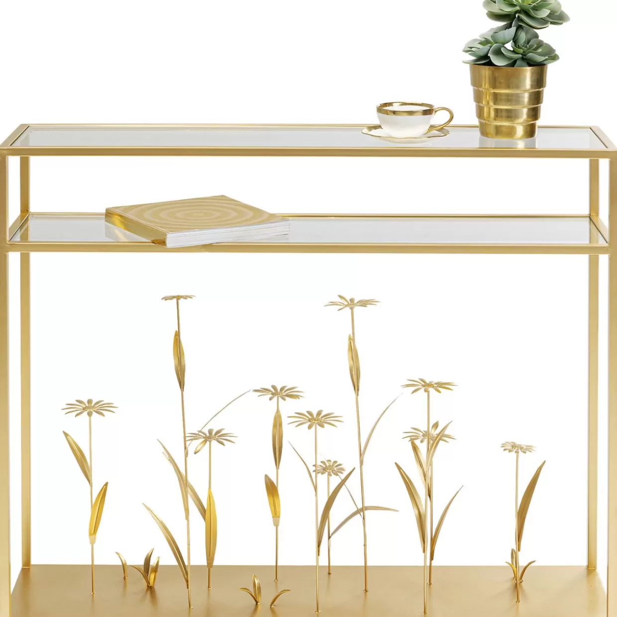 KARE Design - Elegante Mobile Comò e Credenza con Motivo Prato Fiorito e Rifiniture Oro | Modello 100 cm
