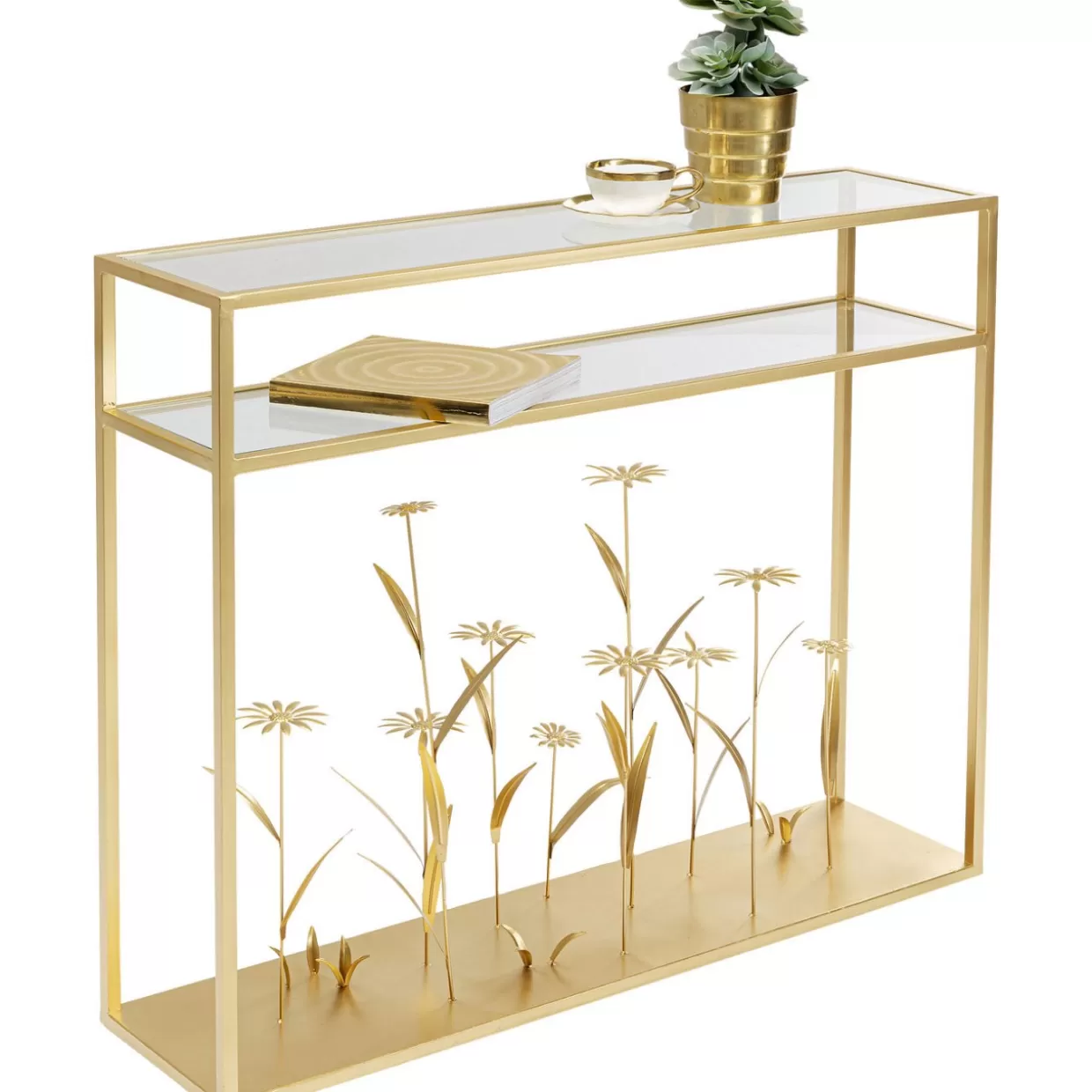 KARE Design - Elegante Mobile Comò e Credenza con Motivo Prato Fiorito e Rifiniture Oro | Modello 100 cm
